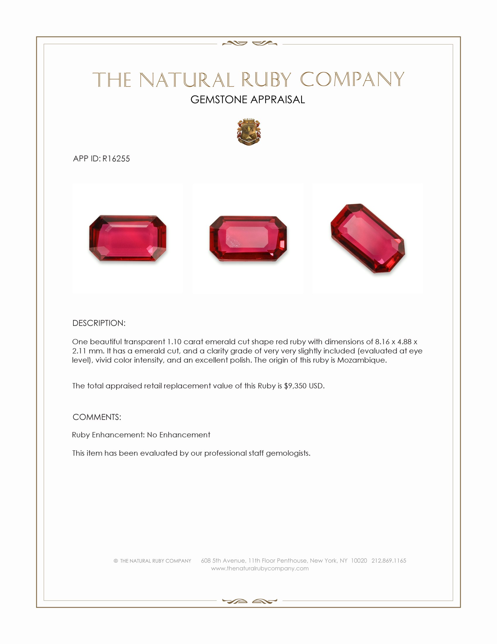 1.10 Ct. Ruby from Mozambique