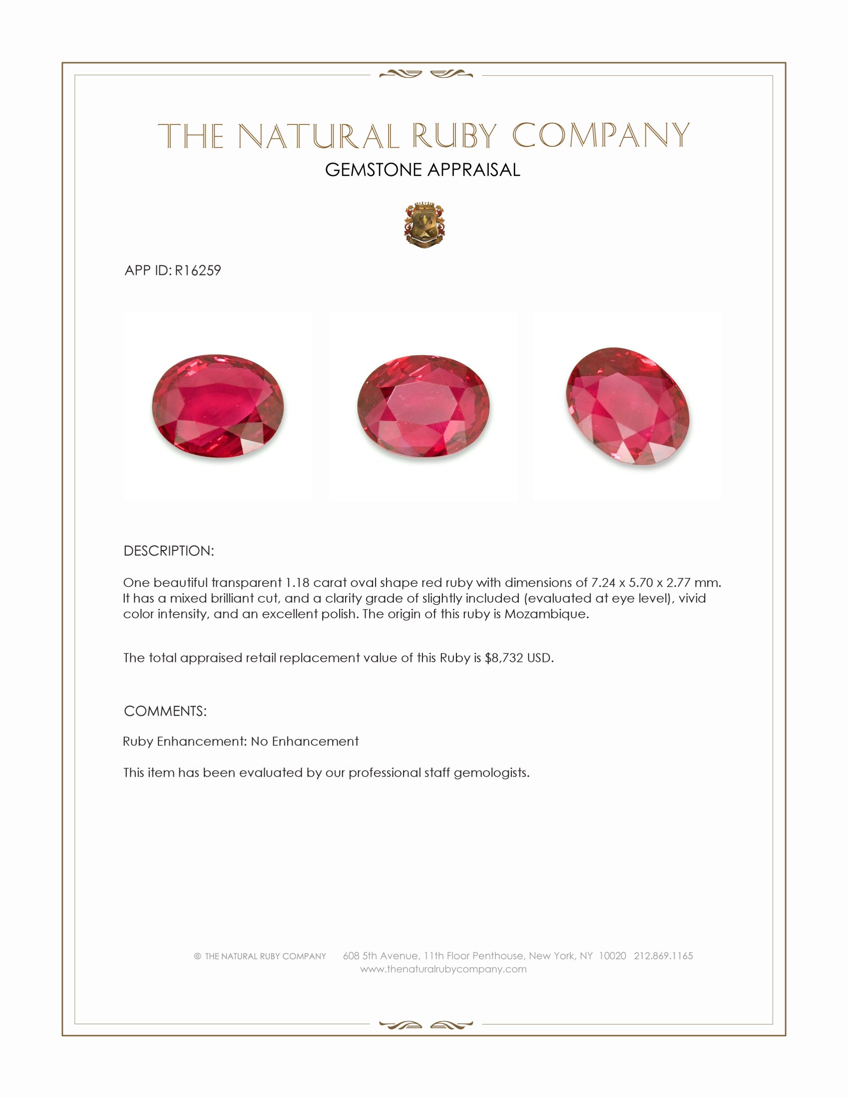 1.18 Ct. Ruby from Mozambique
