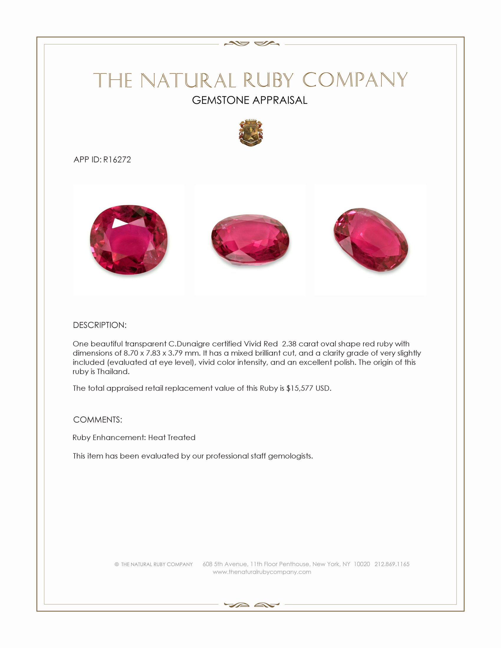 2.38 Ct. Ruby from Thailand