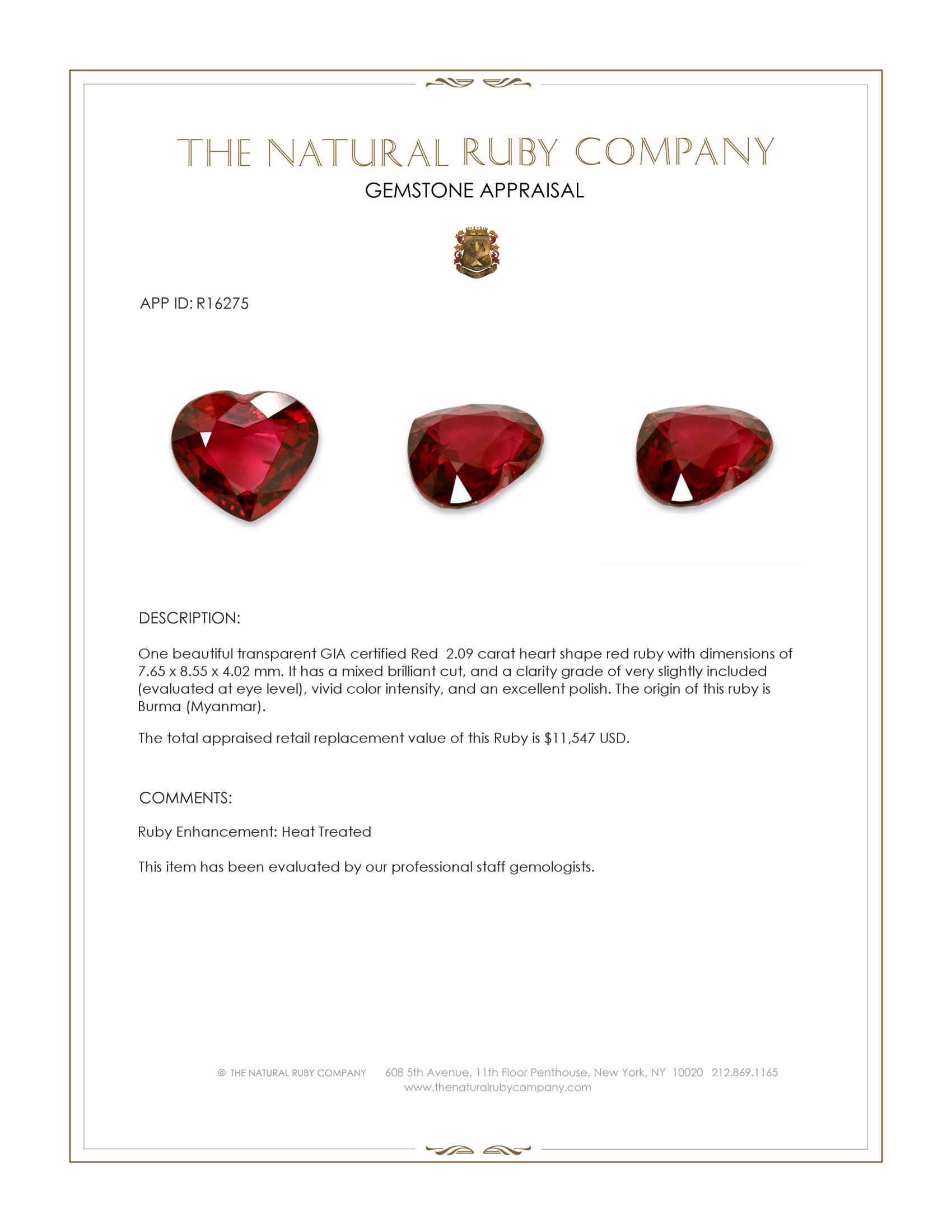2.09 Ct. Ruby from Burma (Myanmar)