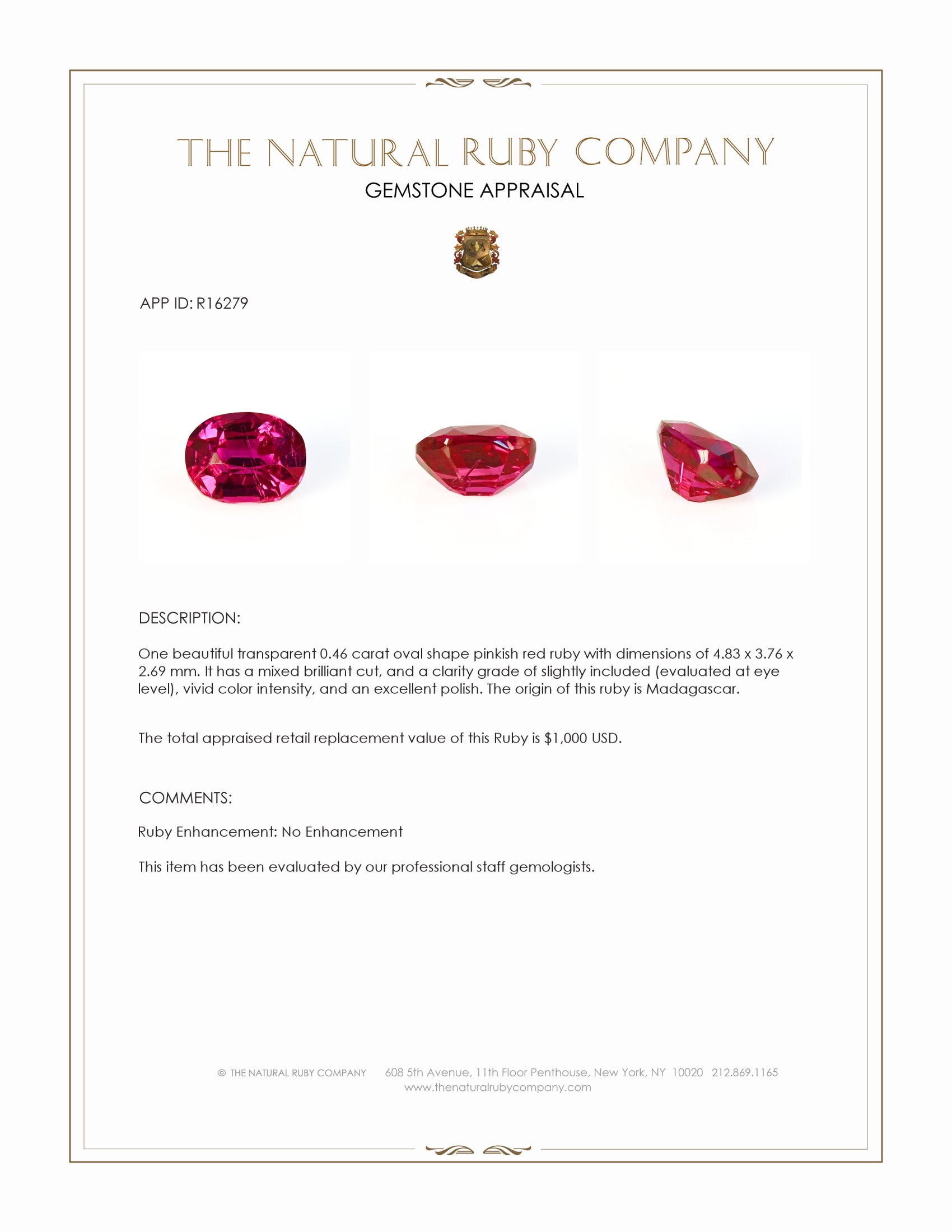 0.46 Ct. Pinkish Red Ruby from Madagascar