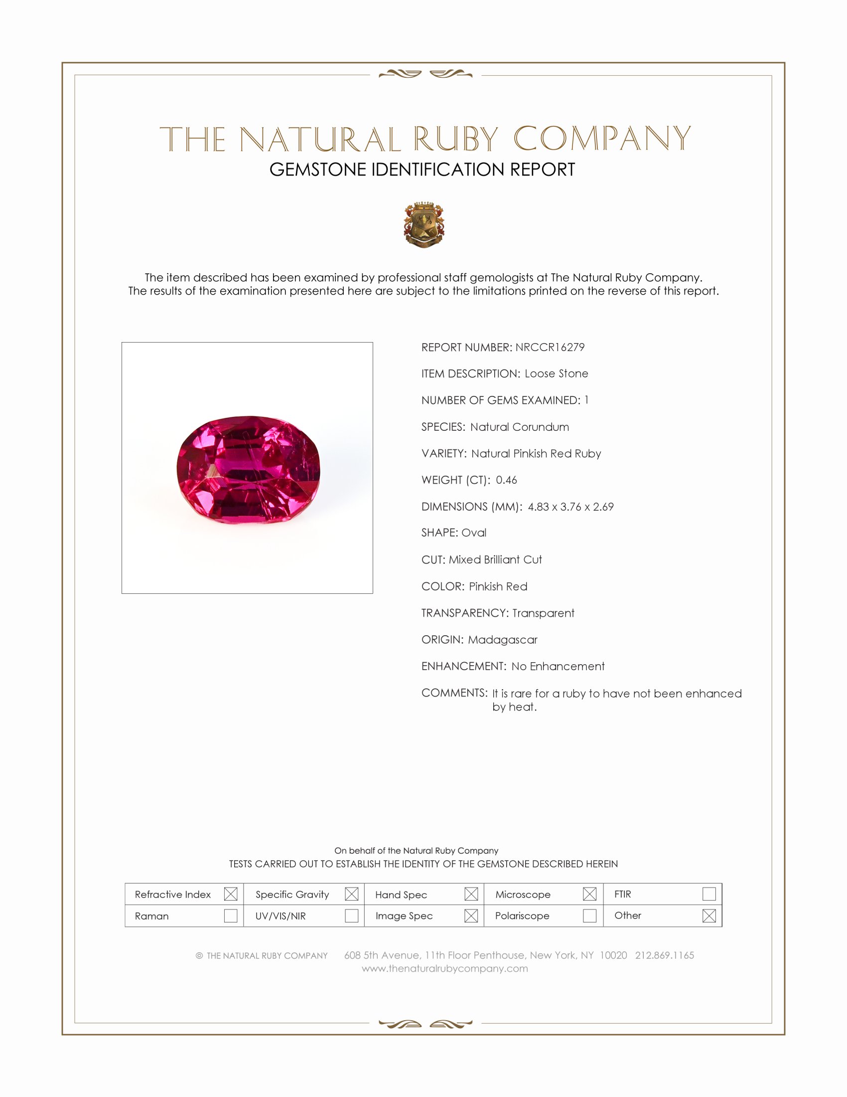 0.46 Ct. Pinkish Red Ruby from Madagascar