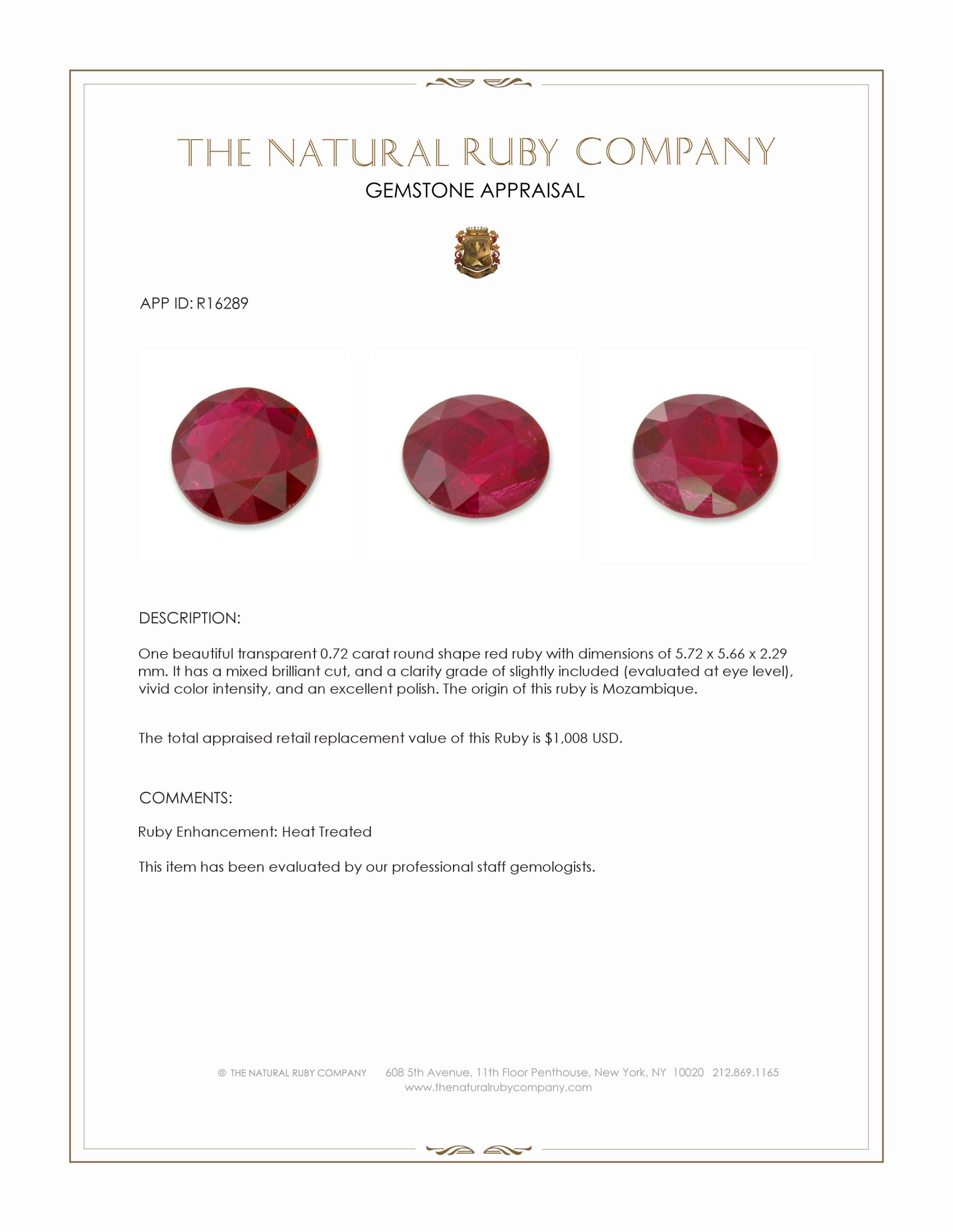 0.72 Ct. Ruby from Mozambique