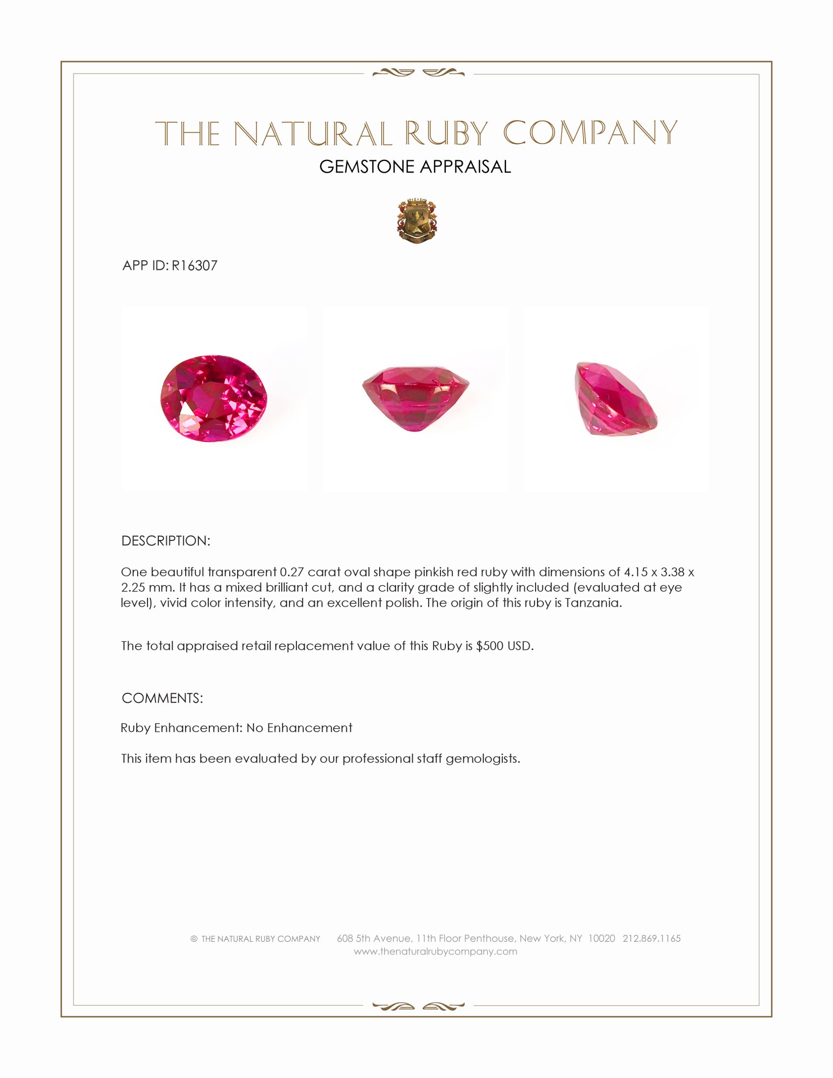 0.27 Ct. Pinkish Red Ruby from Tanzania