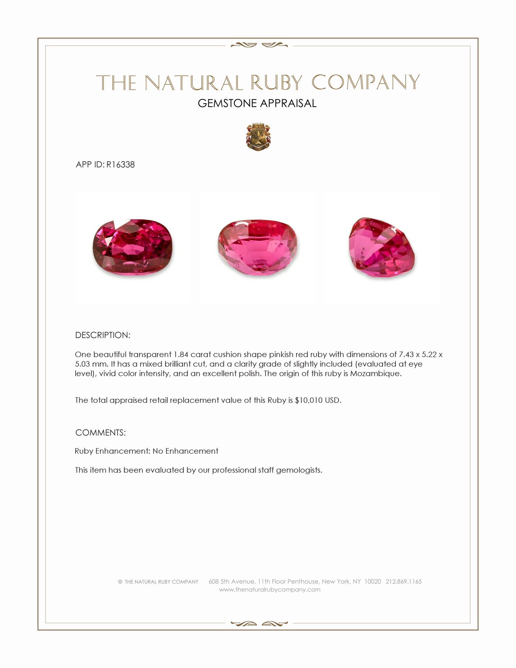 1.84 Ct. Pinkish Red Ruby from Mozambique