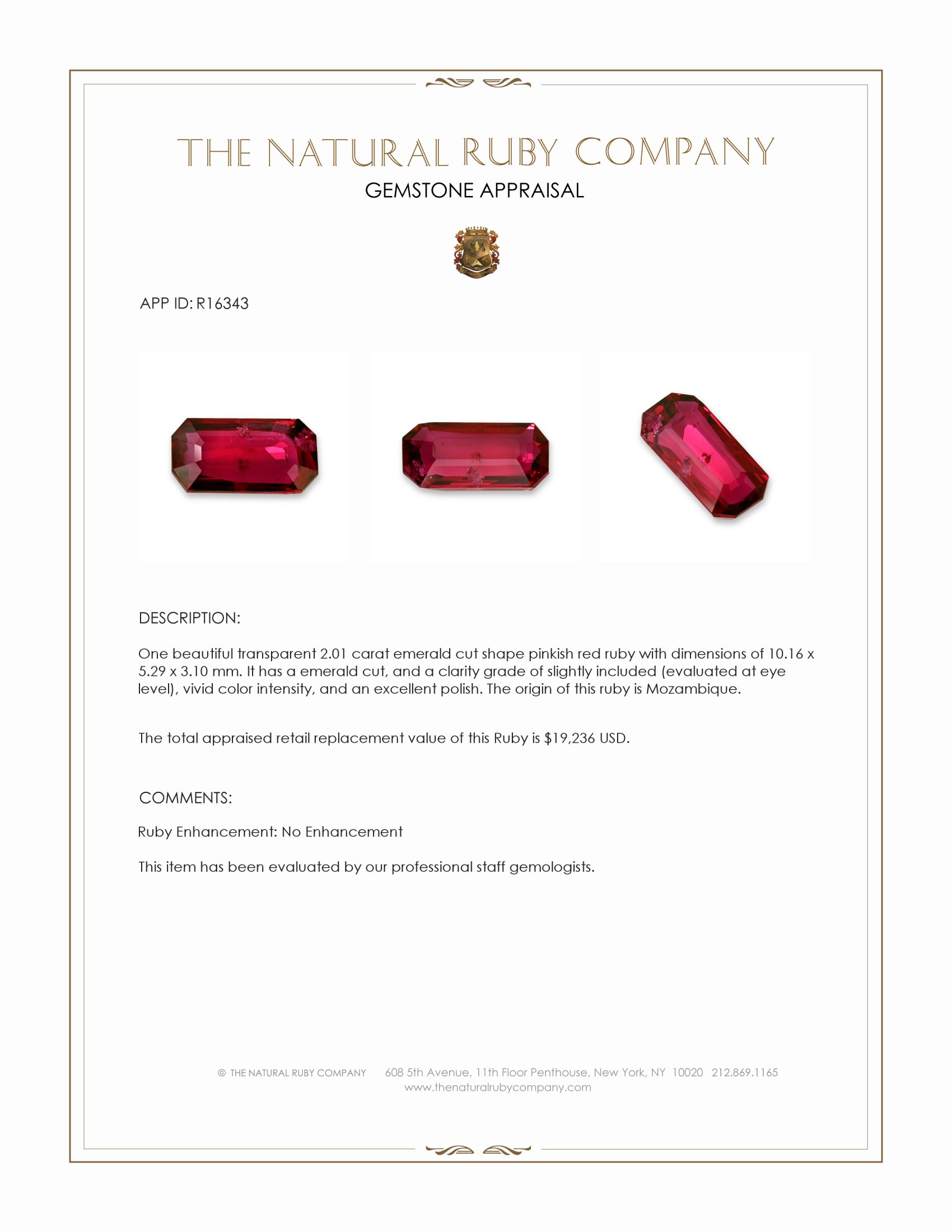 2.01 Ct. Pinkish Red Ruby from Mozambique