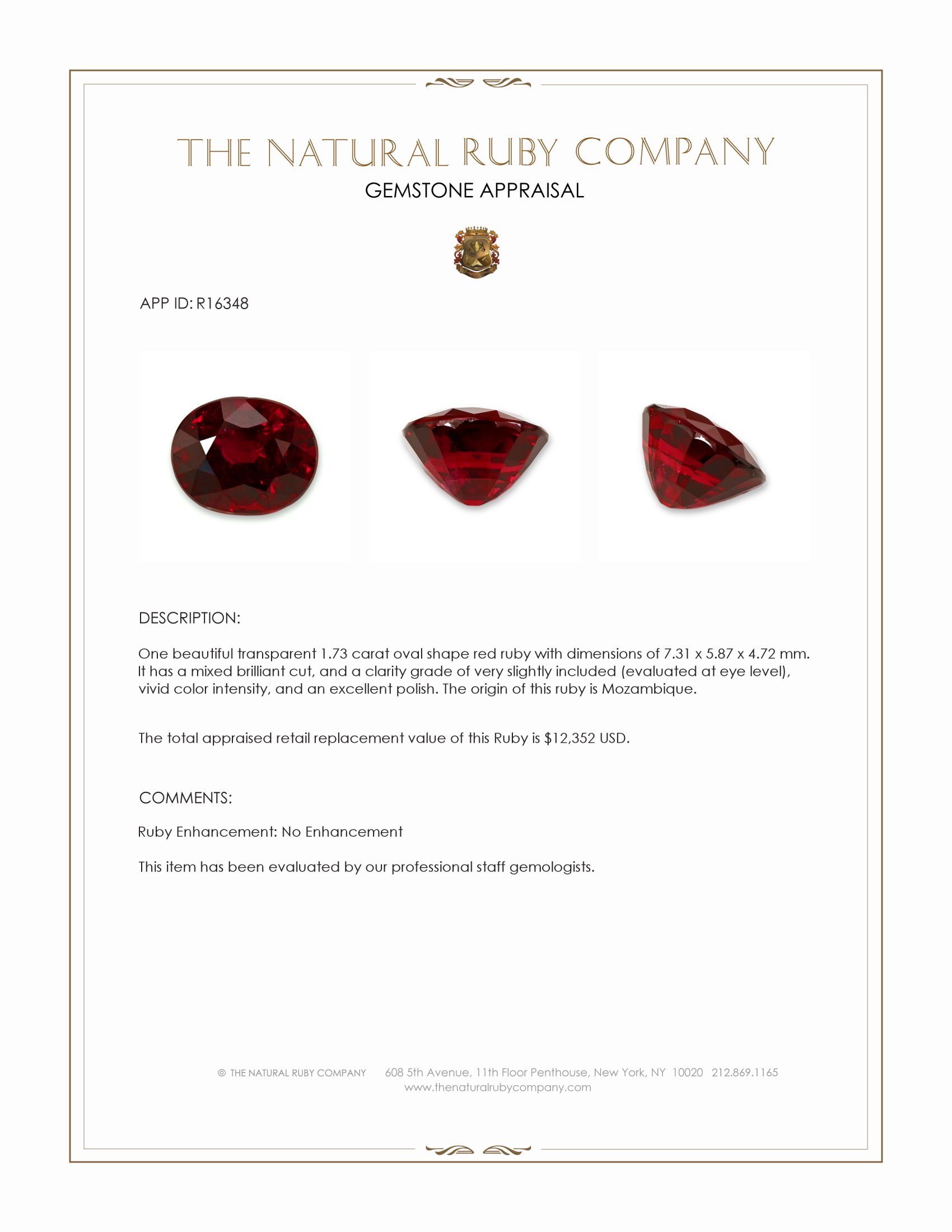 1.73 Ct. Ruby from Mozambique