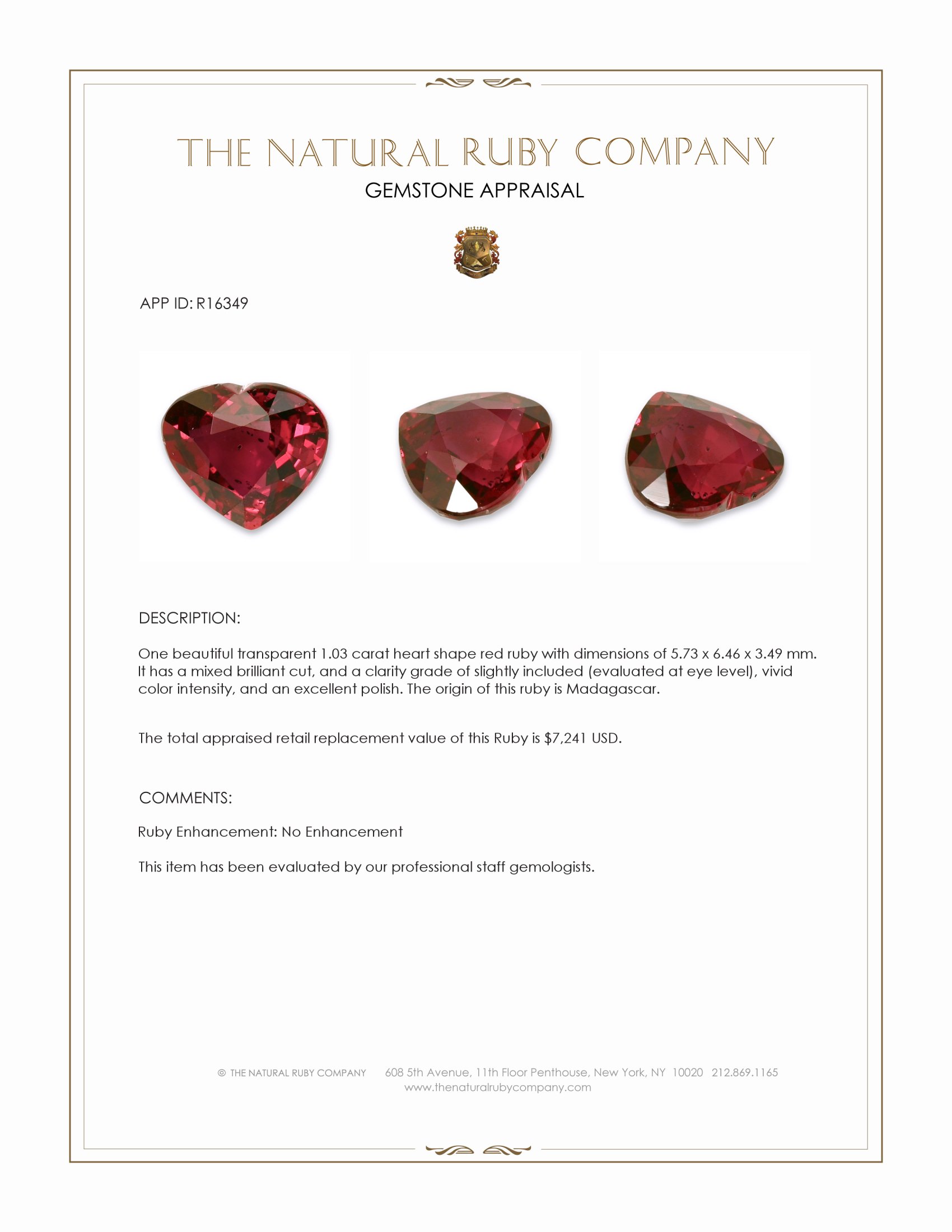 1.03 Ct. Ruby from Madagascar