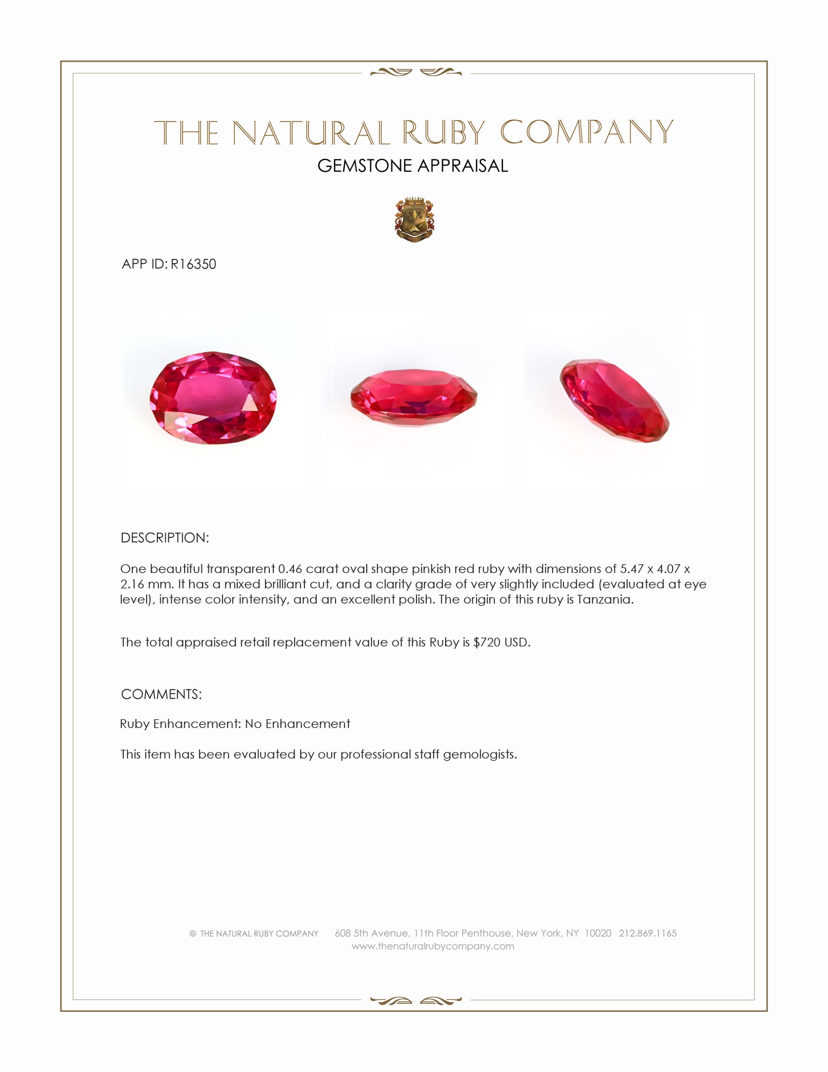 0.46 Ct. Pinkish Red Ruby from Tanzania