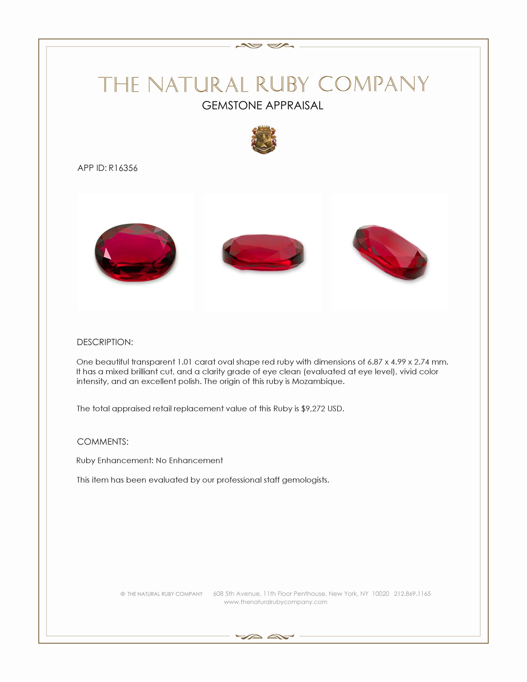 1.01 Ct. Ruby from Mozambique