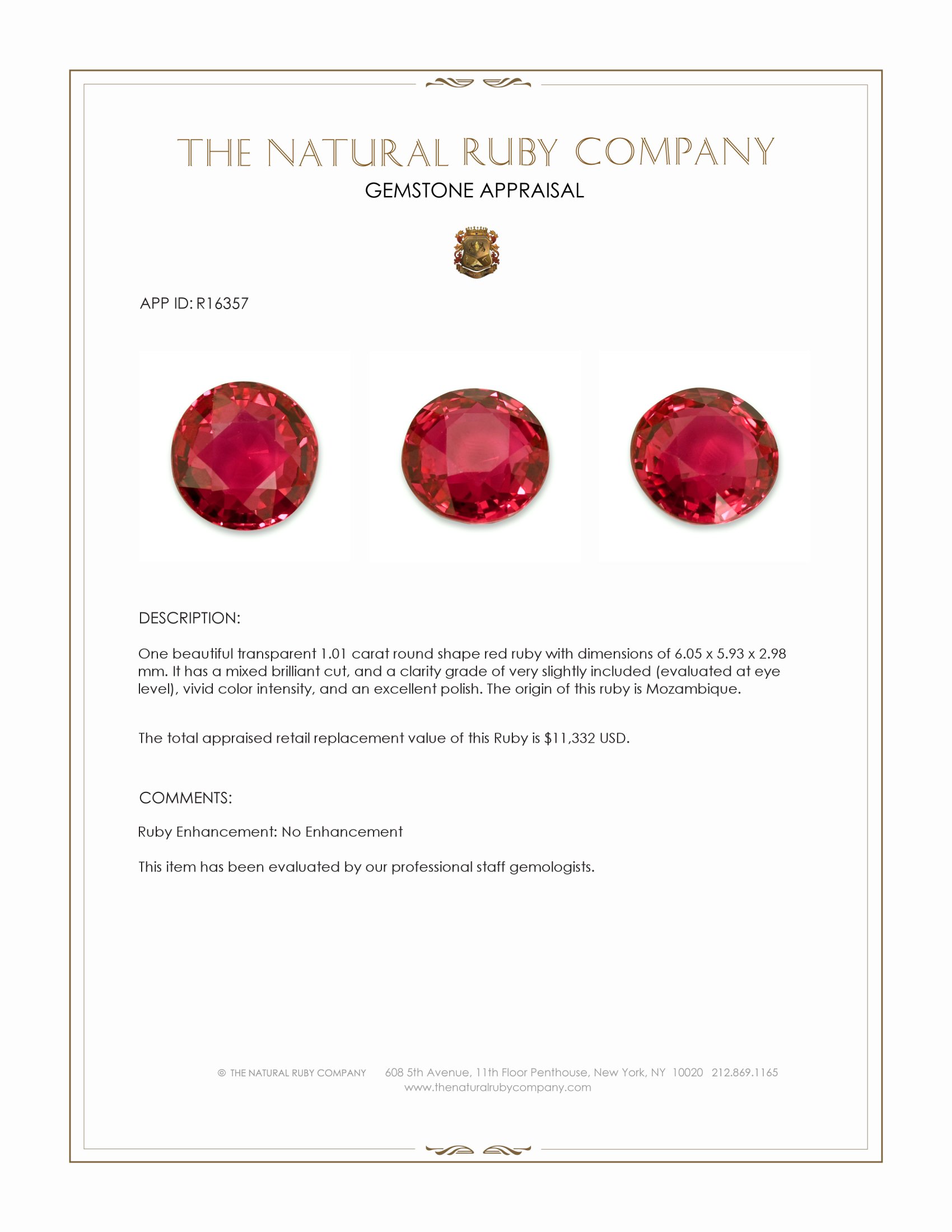 1.01 Ct. Ruby from Mozambique