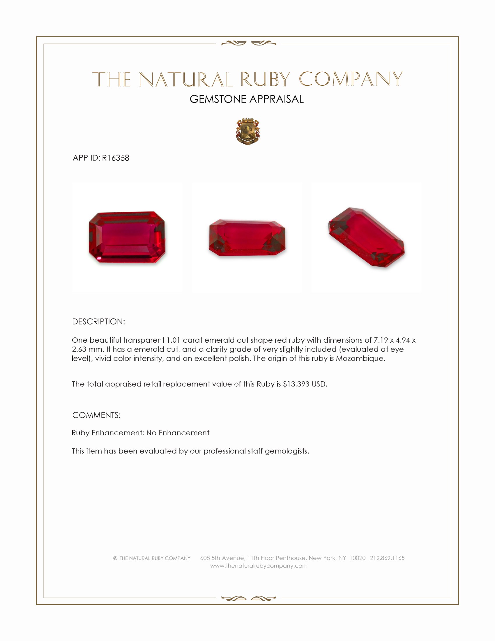 1.01 Ct. Ruby from Mozambique