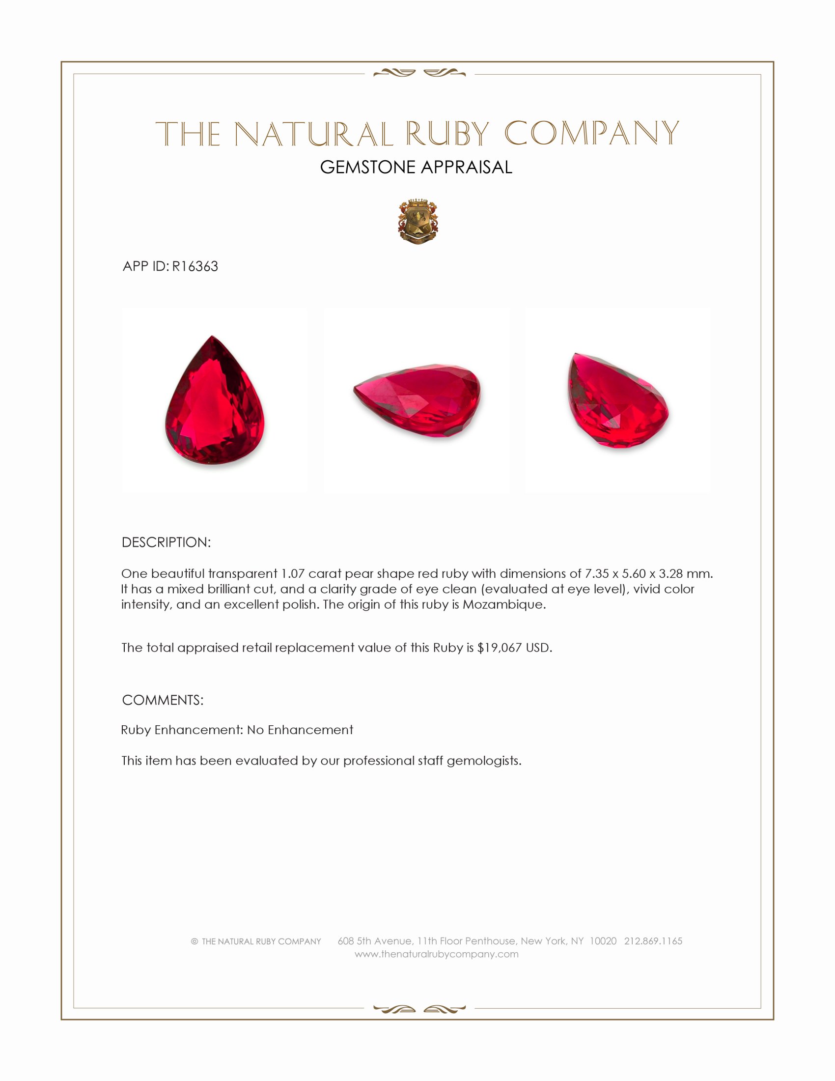 1.07 Ct. Ruby from Mozambique