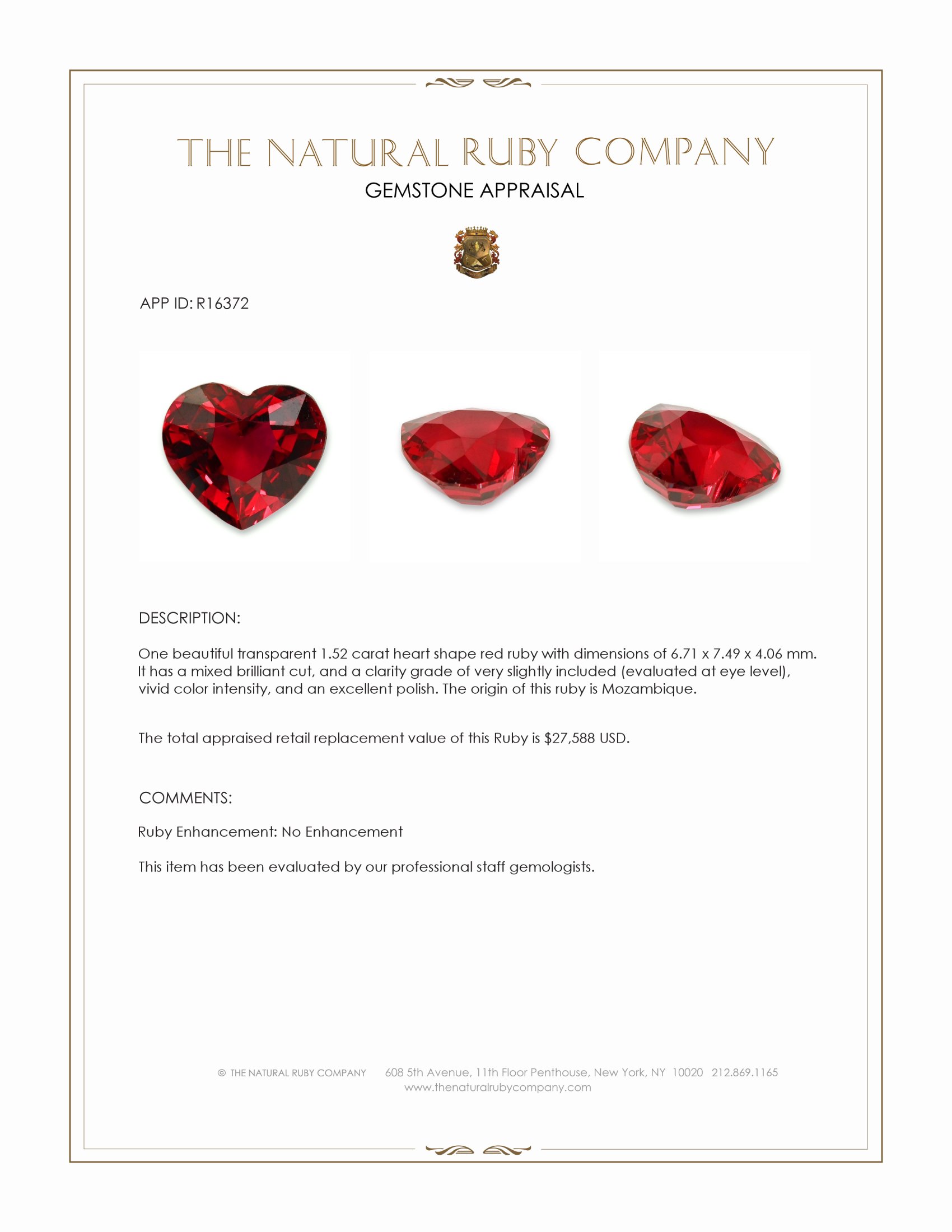 1.52 Ct. Ruby from Mozambique