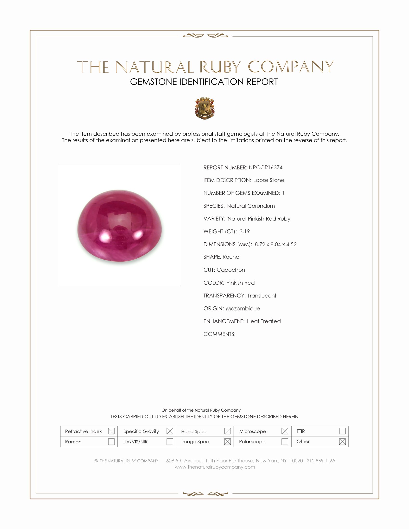3.19 Ct. Pinkish Red Cabochon Ruby from Mozambique