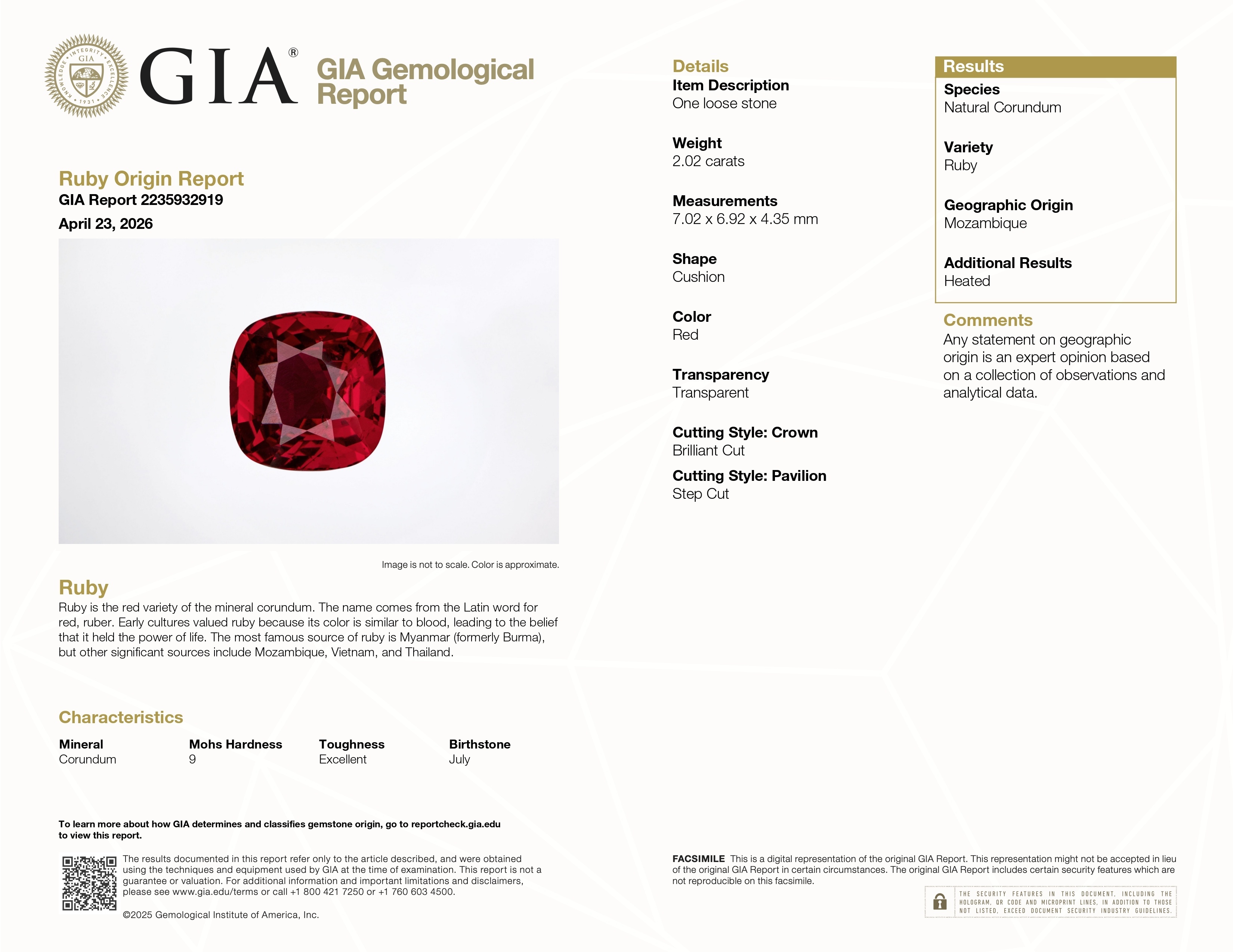 2.02 Ct. Ruby from Mozambique