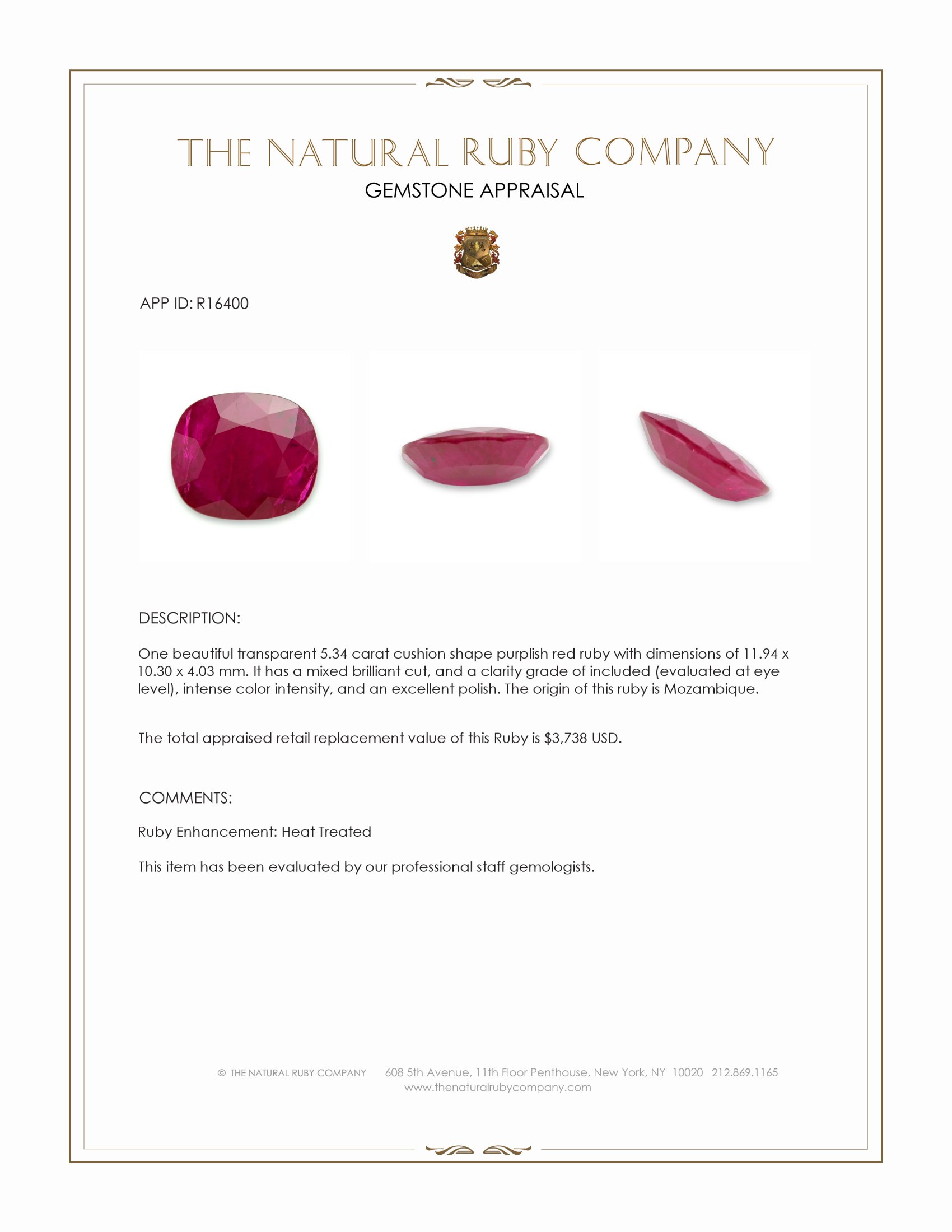 5.34 Ct. Purplish Red Ruby from Mozambique