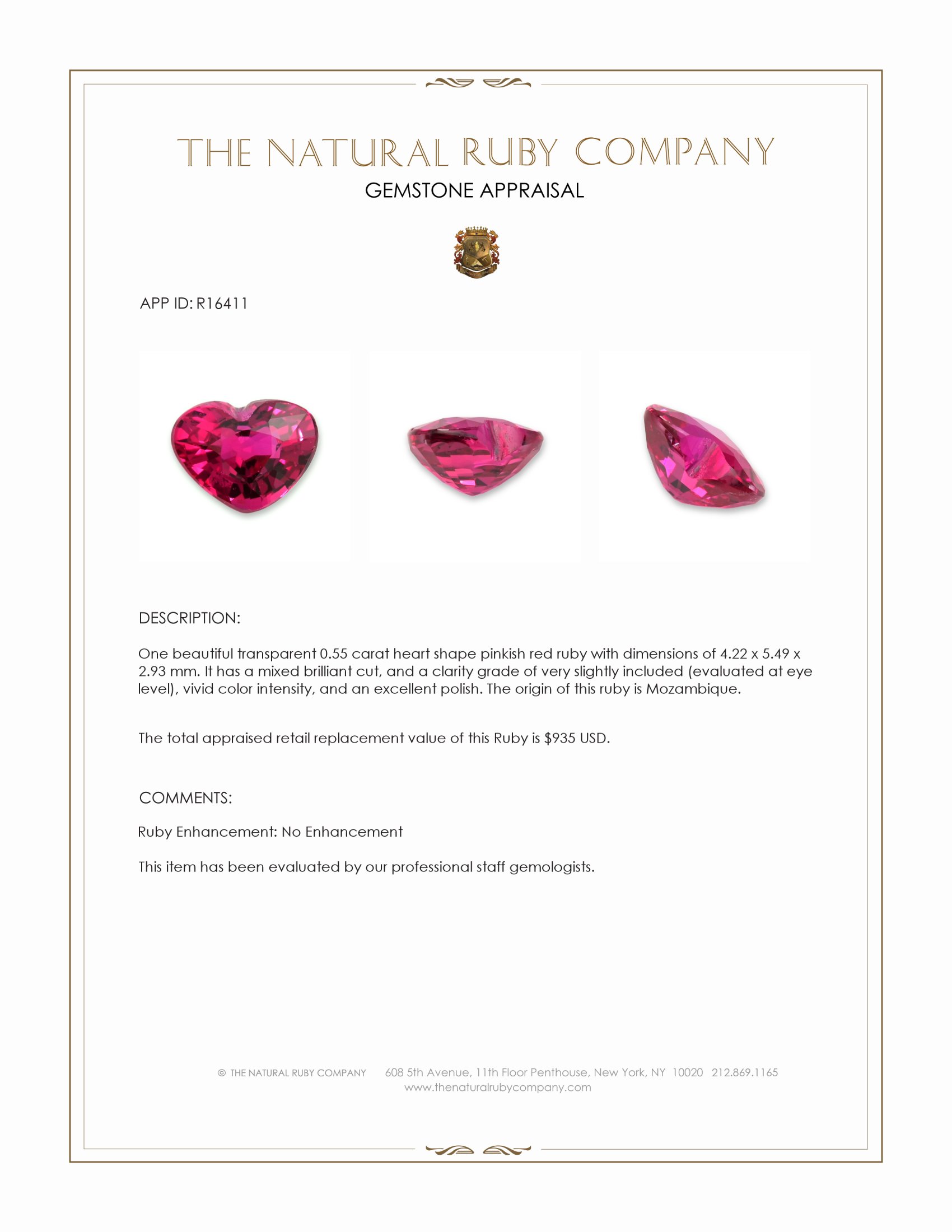 0.55 Ct. Pinkish Red Ruby from Mozambique