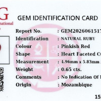 0.65 Ct. Pinkish Red Ruby from Mozambique Scan Report