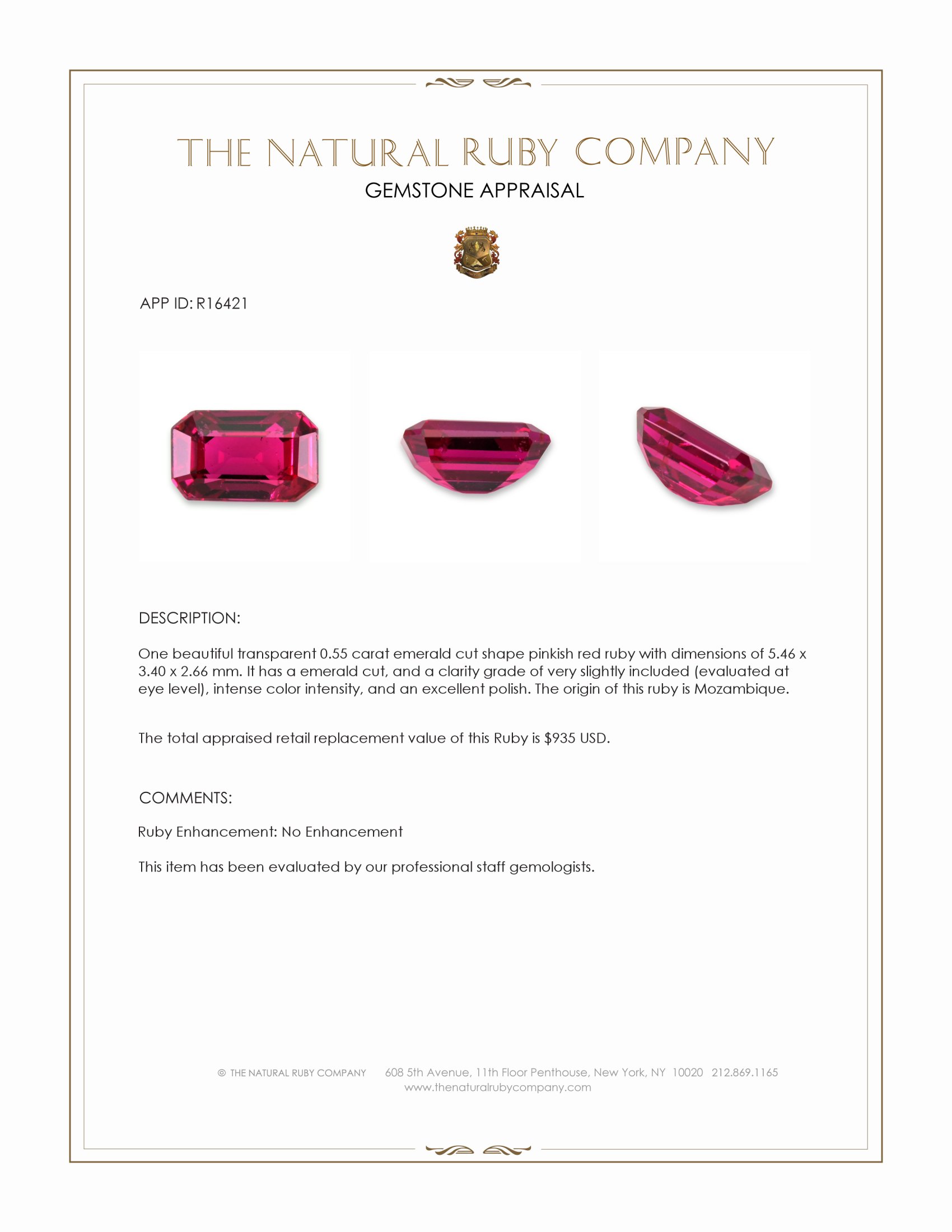0.55 Ct. Pinkish Red Ruby from Mozambique