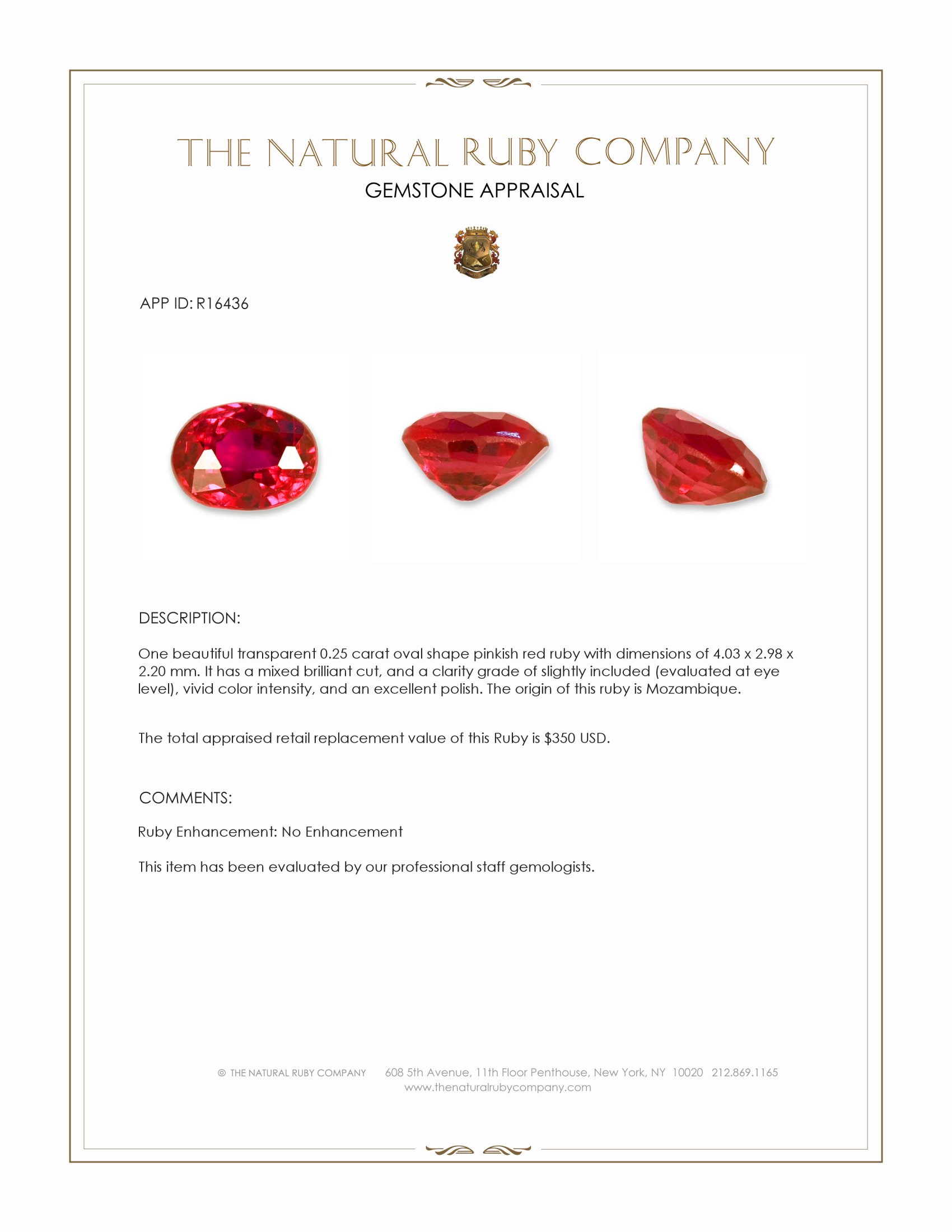 0.25 Ct. Pinkish Red Ruby from Mozambique