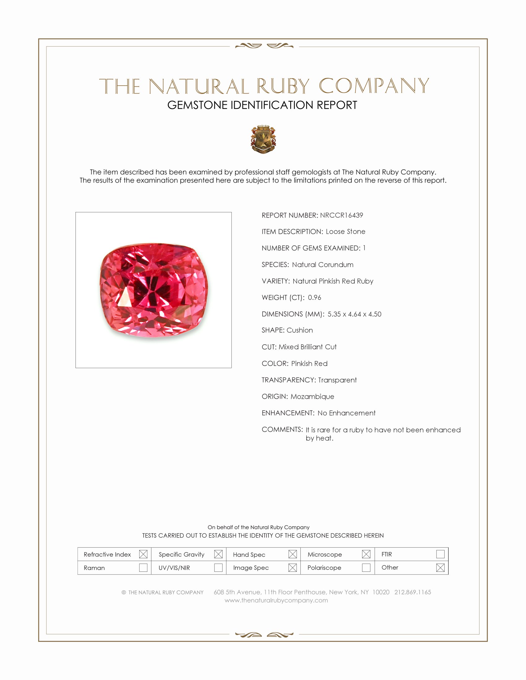 0.96 Ct. Pinkish Red Ruby from Mozambique
