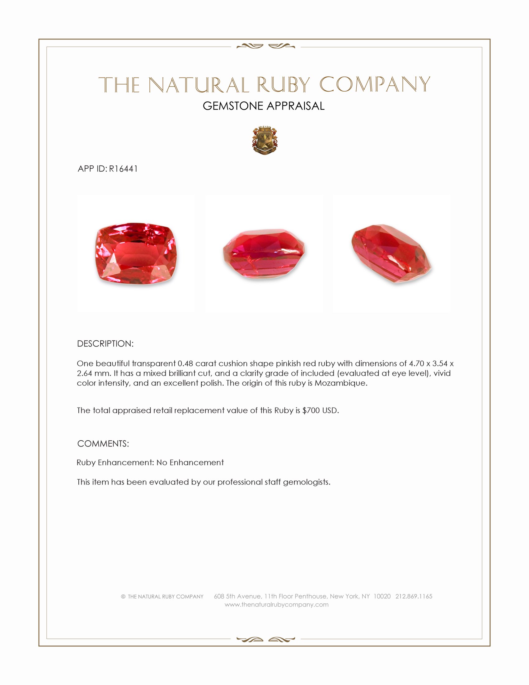 0.48 Ct. Pinkish Red Ruby from Mozambique