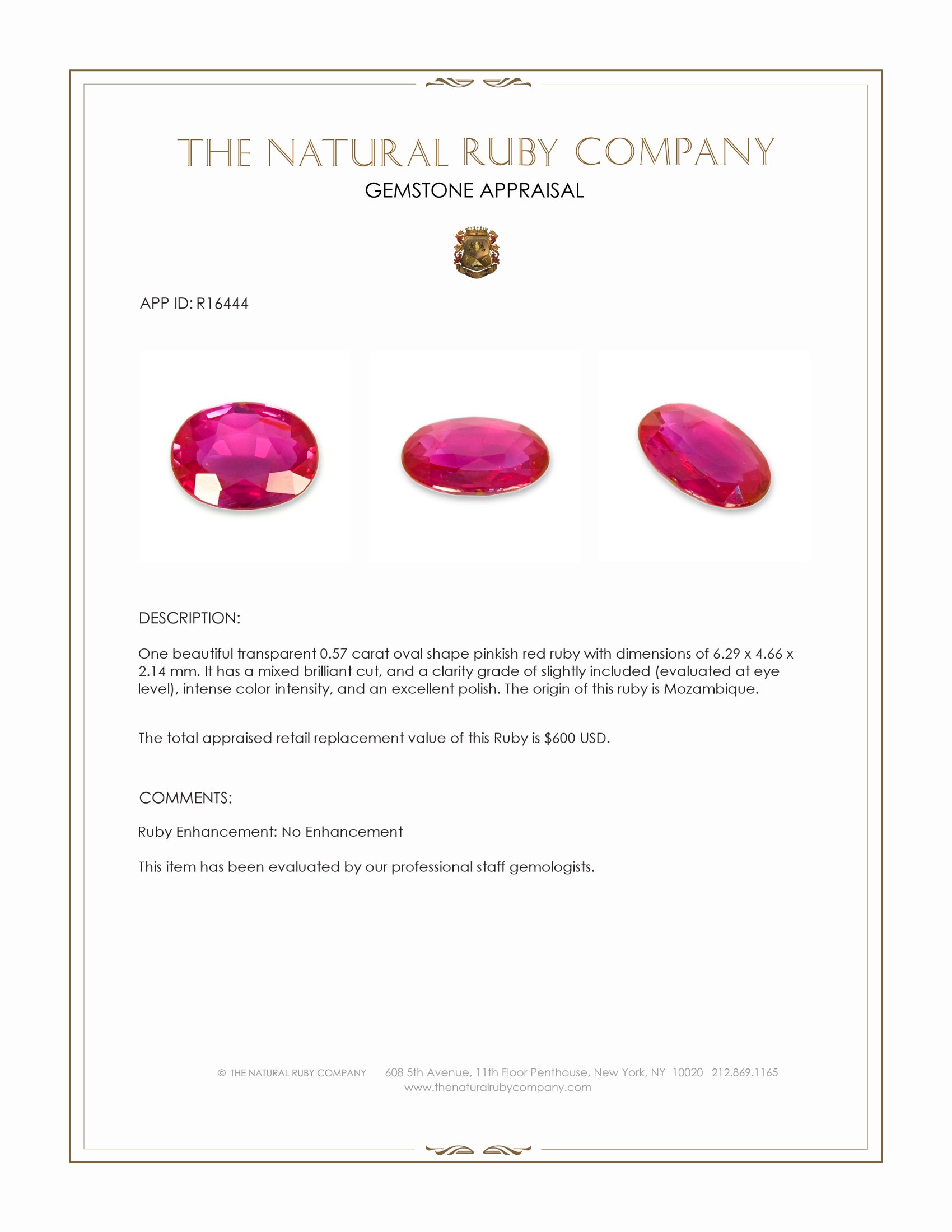 0.57 Ct. Pinkish Red Ruby from Mozambique