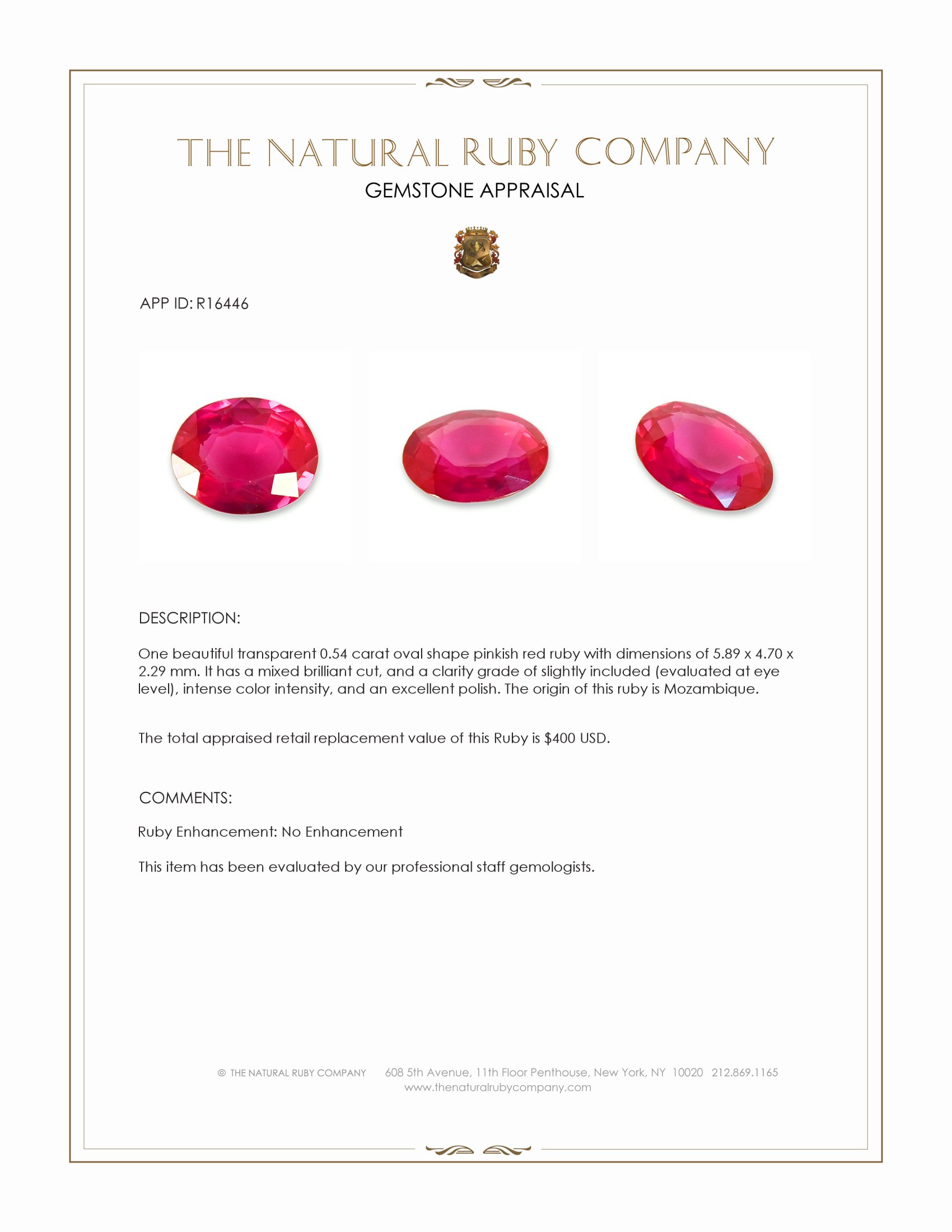 0.54 Ct. Pinkish Red Ruby from Mozambique