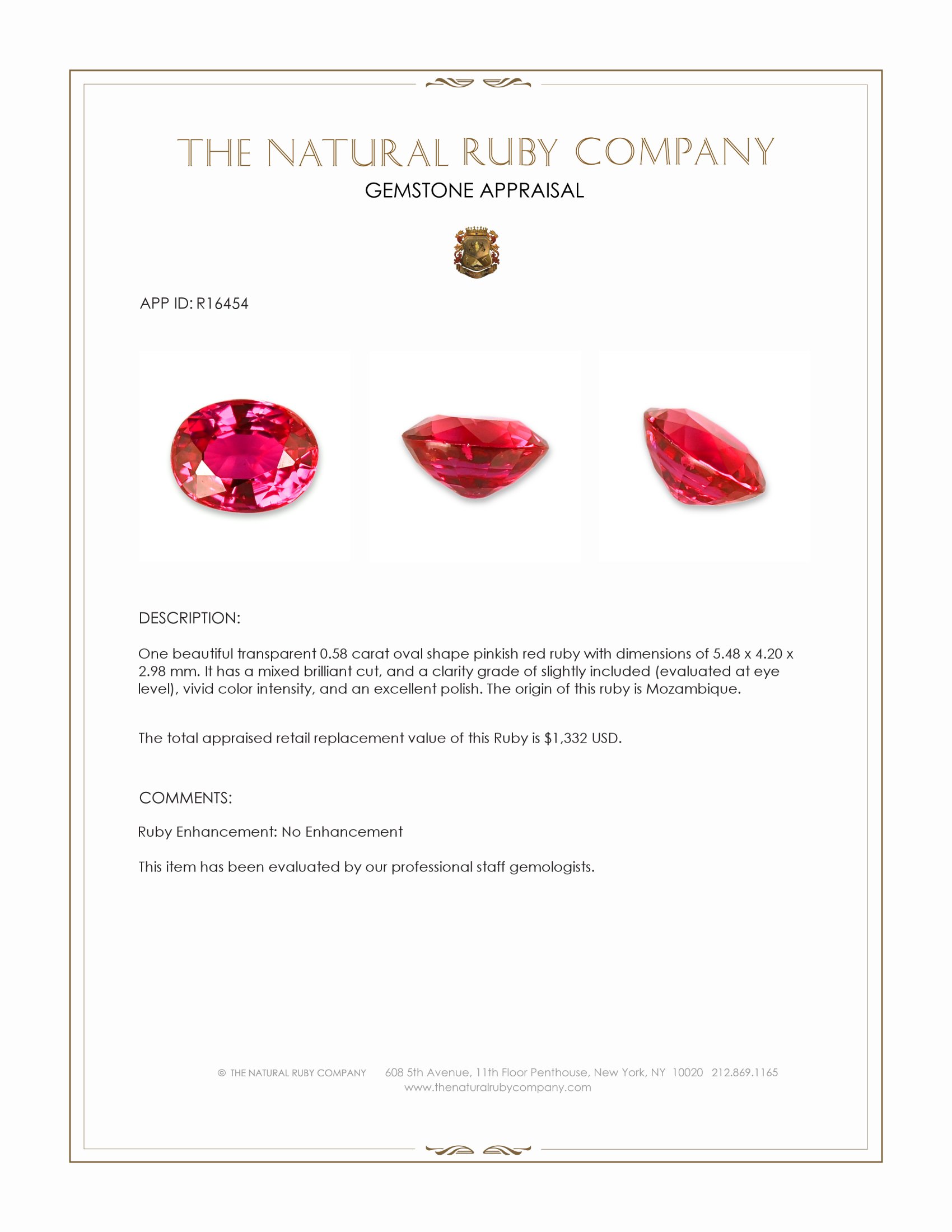 0.58 Ct. Pinkish Red Ruby from Mozambique