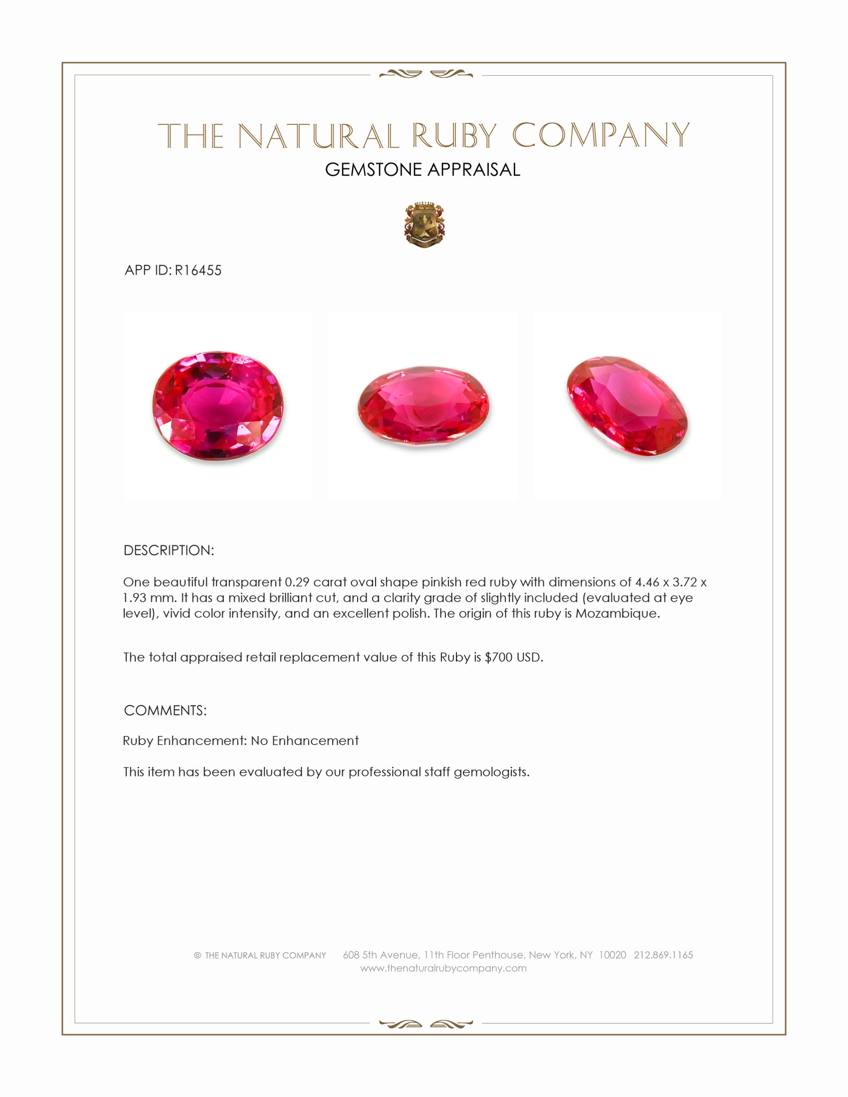 0.29 Ct. Pinkish Red Ruby from Mozambique