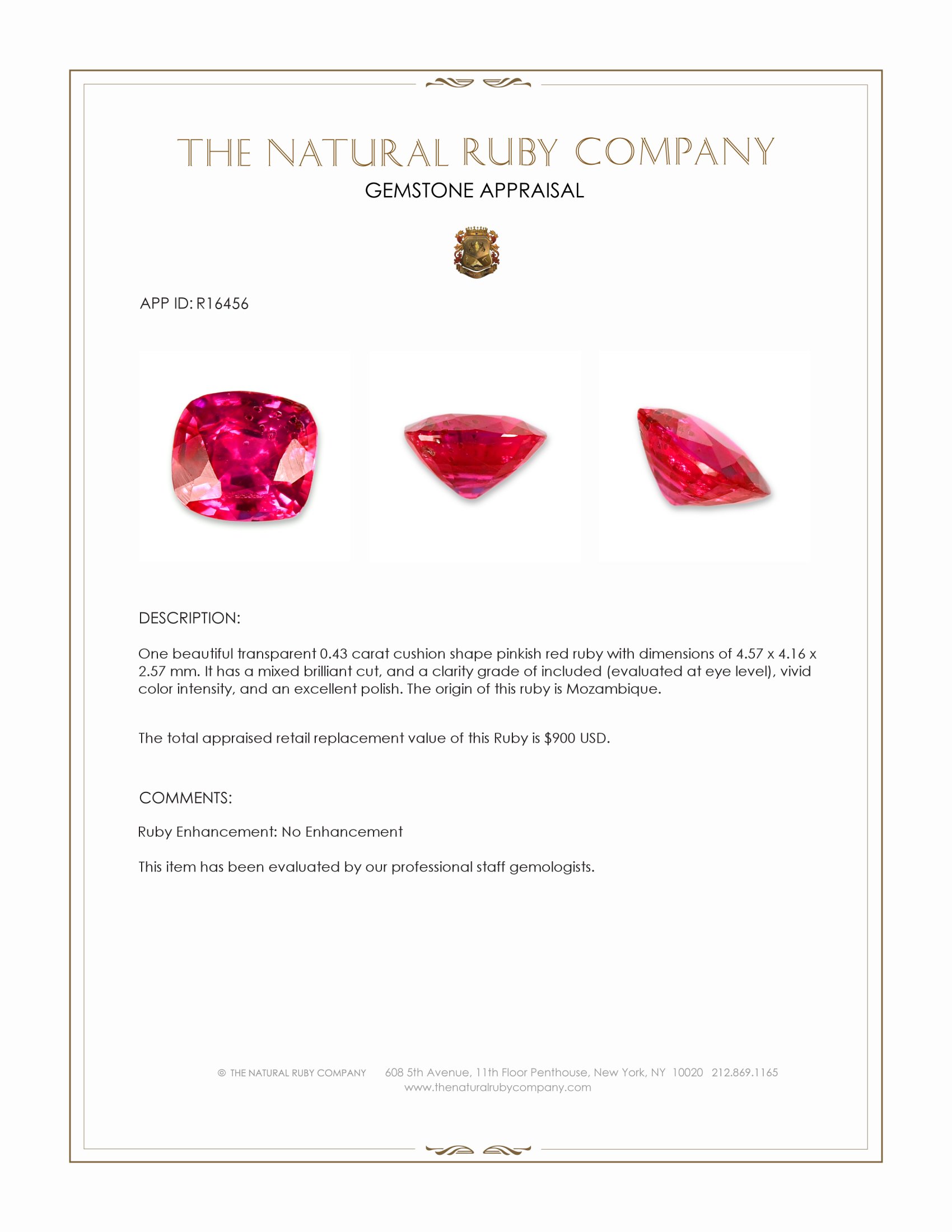 0.43 Ct. Pinkish Red Ruby from Mozambique