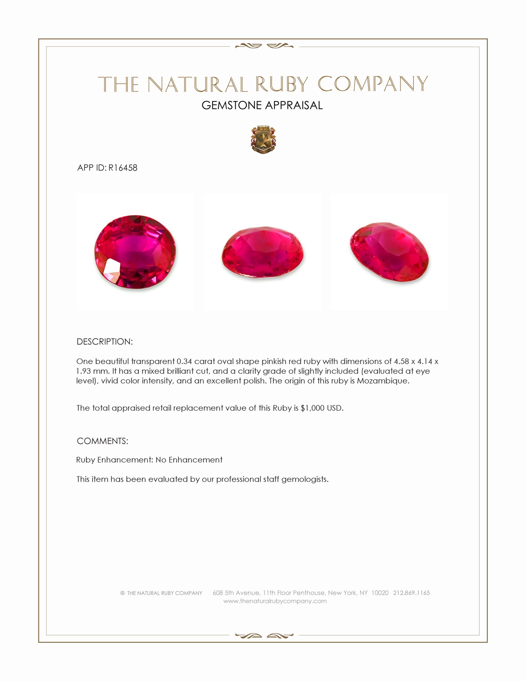 0.34 Ct. Pinkish Red Ruby from Mozambique