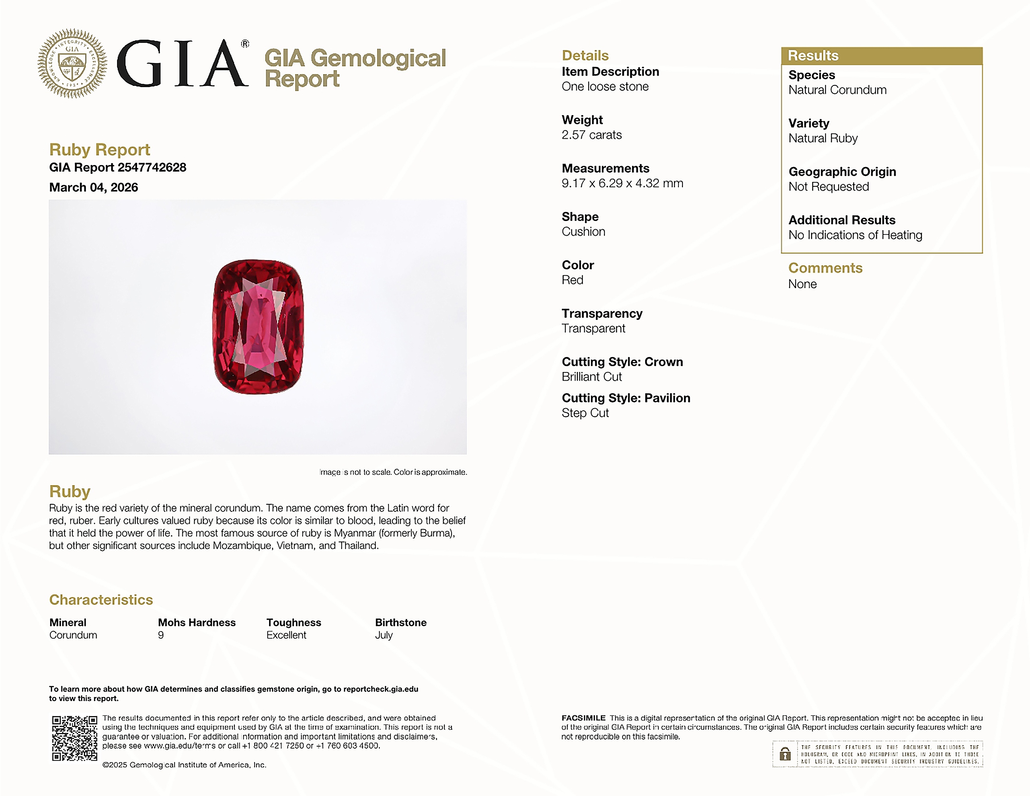 2.57 Ct. Ruby from Mozambique