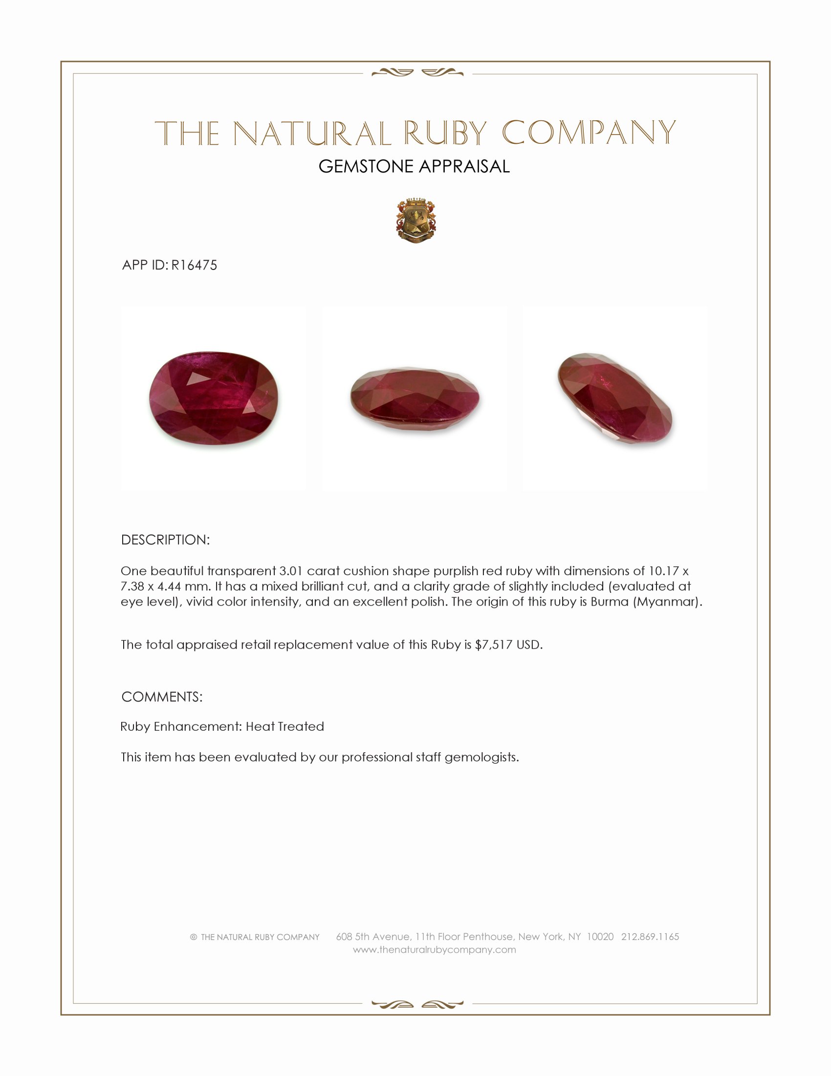 3.01 Ct. Ruby from Burma (Myanmar)