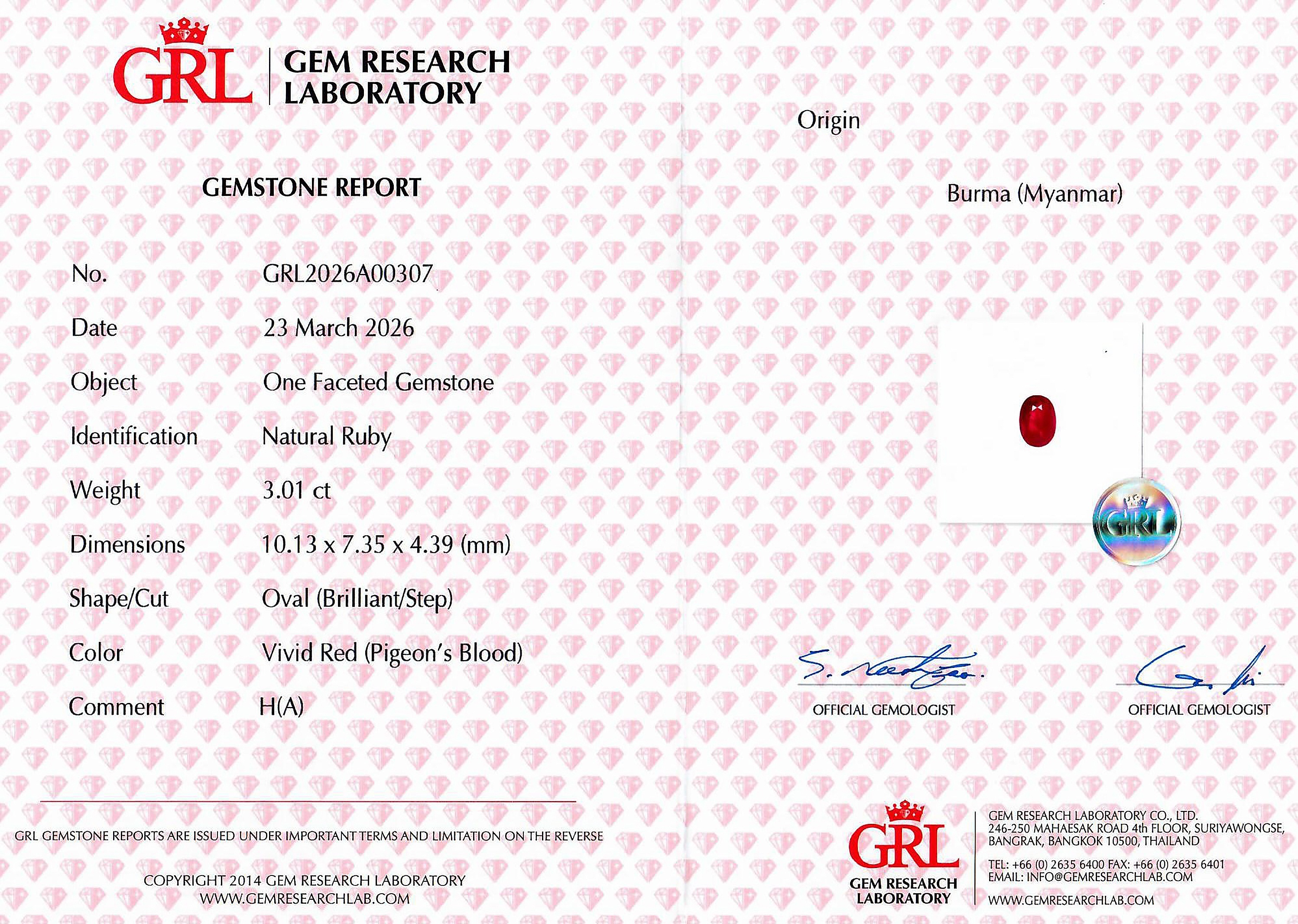 3.01 Ct. Ruby from Burma (Myanmar)