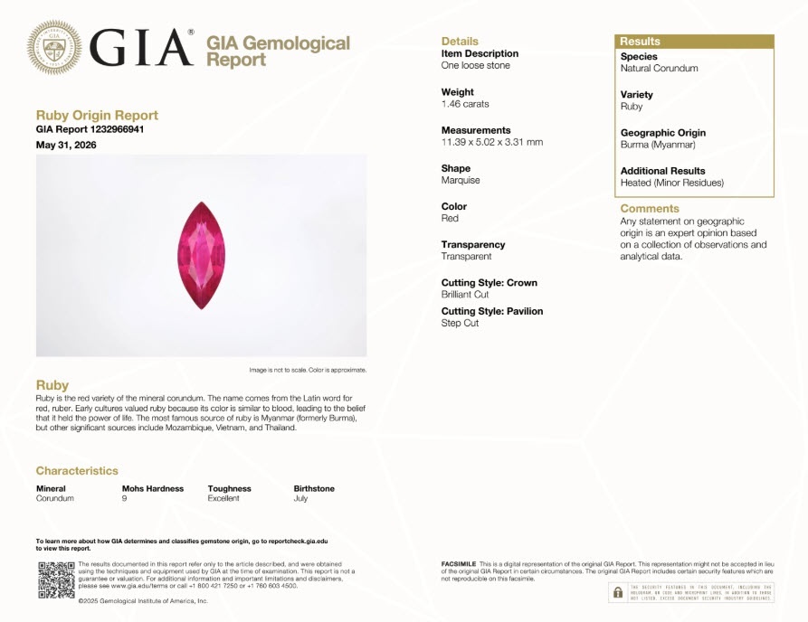 1.46 Ct. Ruby from Burma (Myanmar)