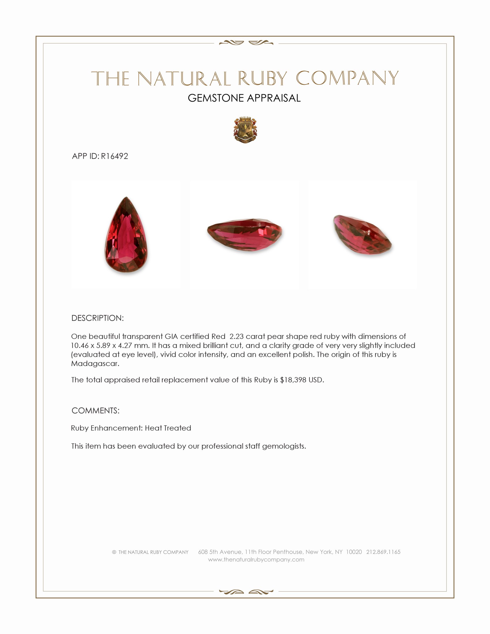 2.23 Ct. Ruby from Madagascar