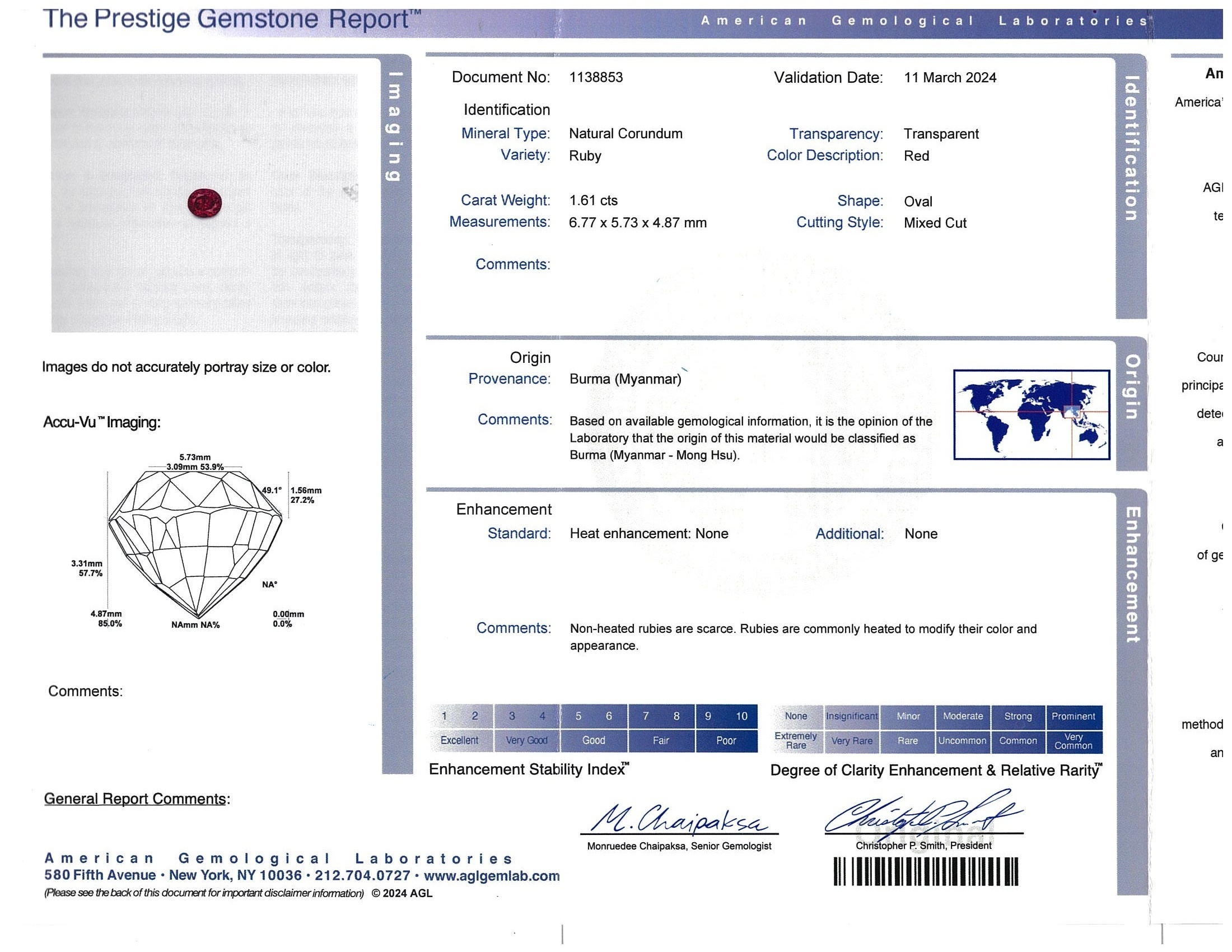 1.61 Ct. Ruby from Burma (Myanmar)