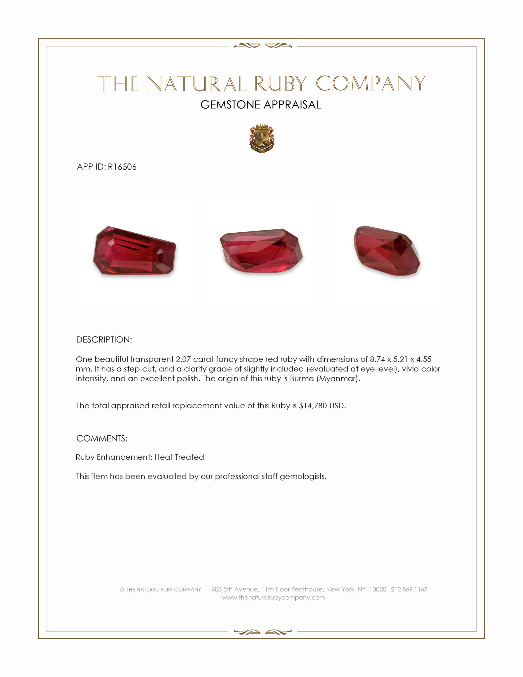 2.07 Ct. Ruby from Burma (Myanmar)