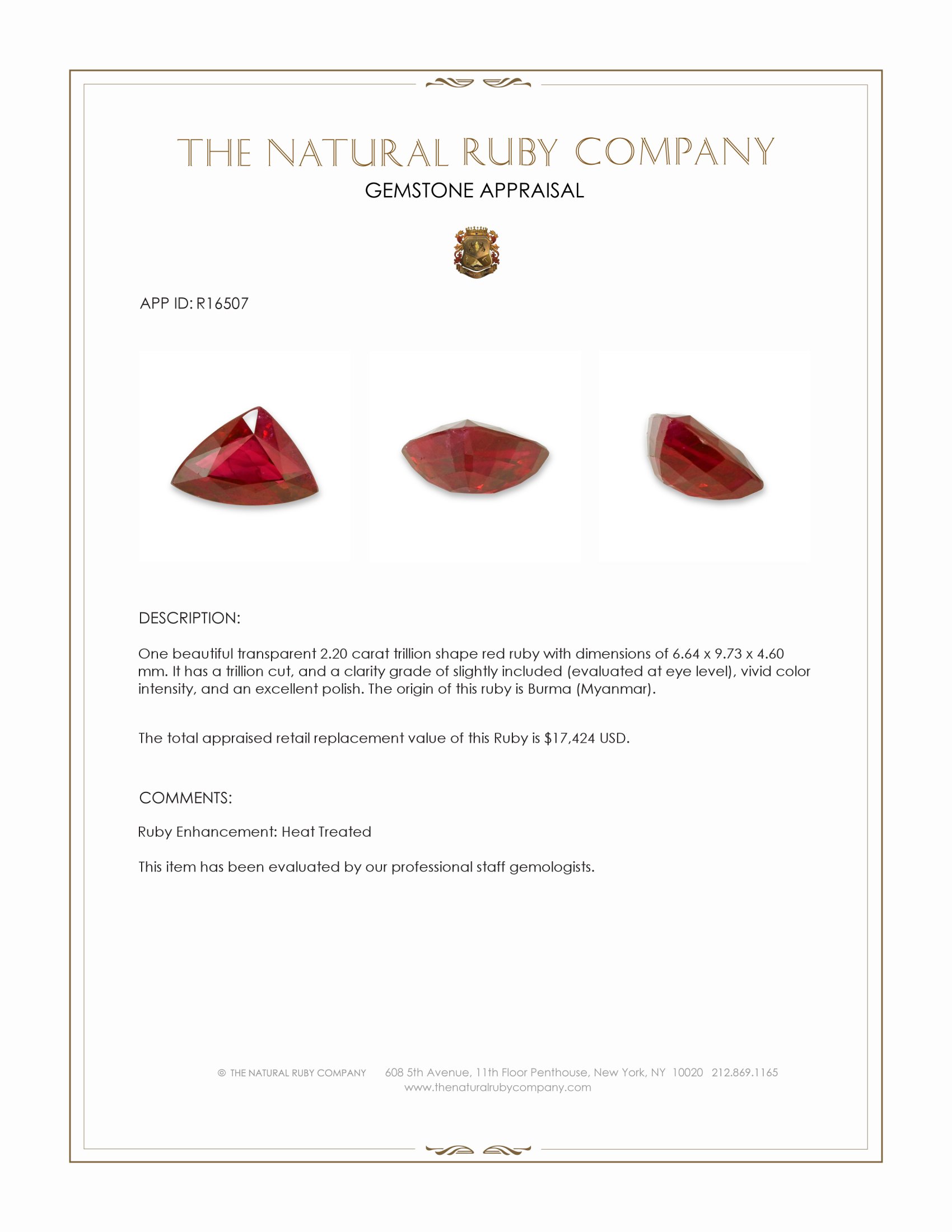 2.20 Ct. Ruby from Burma (Myanmar)
