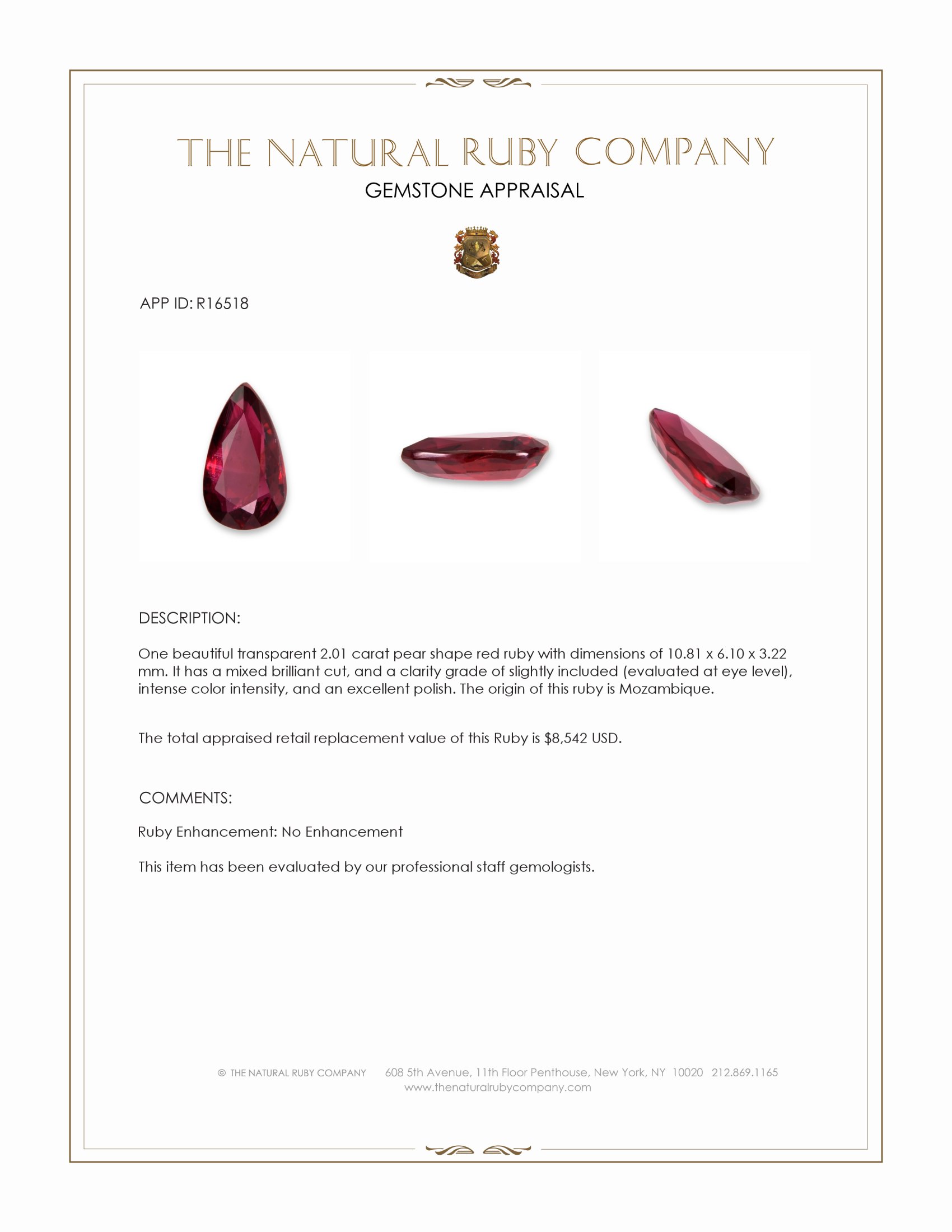 2.01 Ct. Ruby from Mozambique