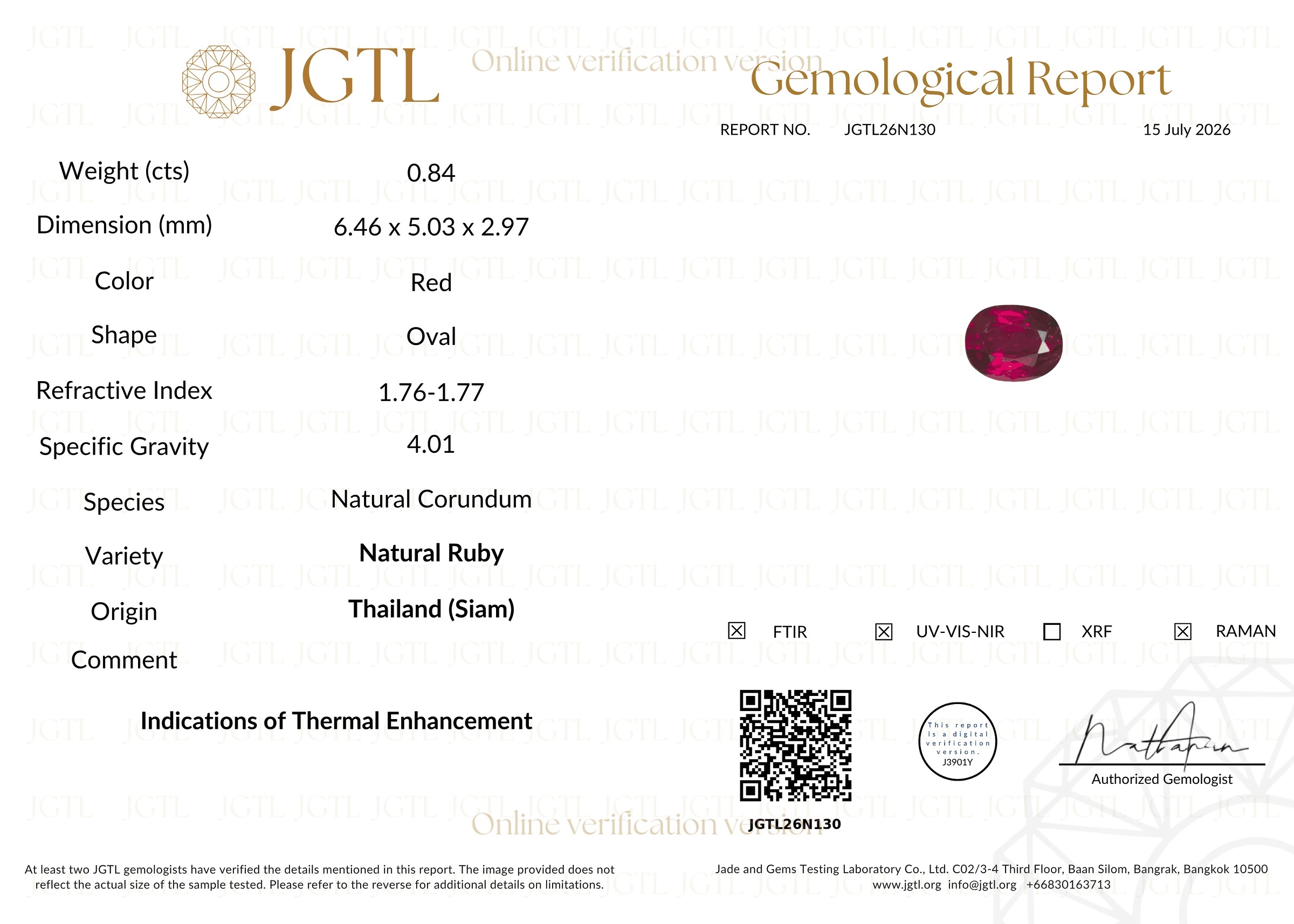 0.84 Ct. Ruby from Thailand