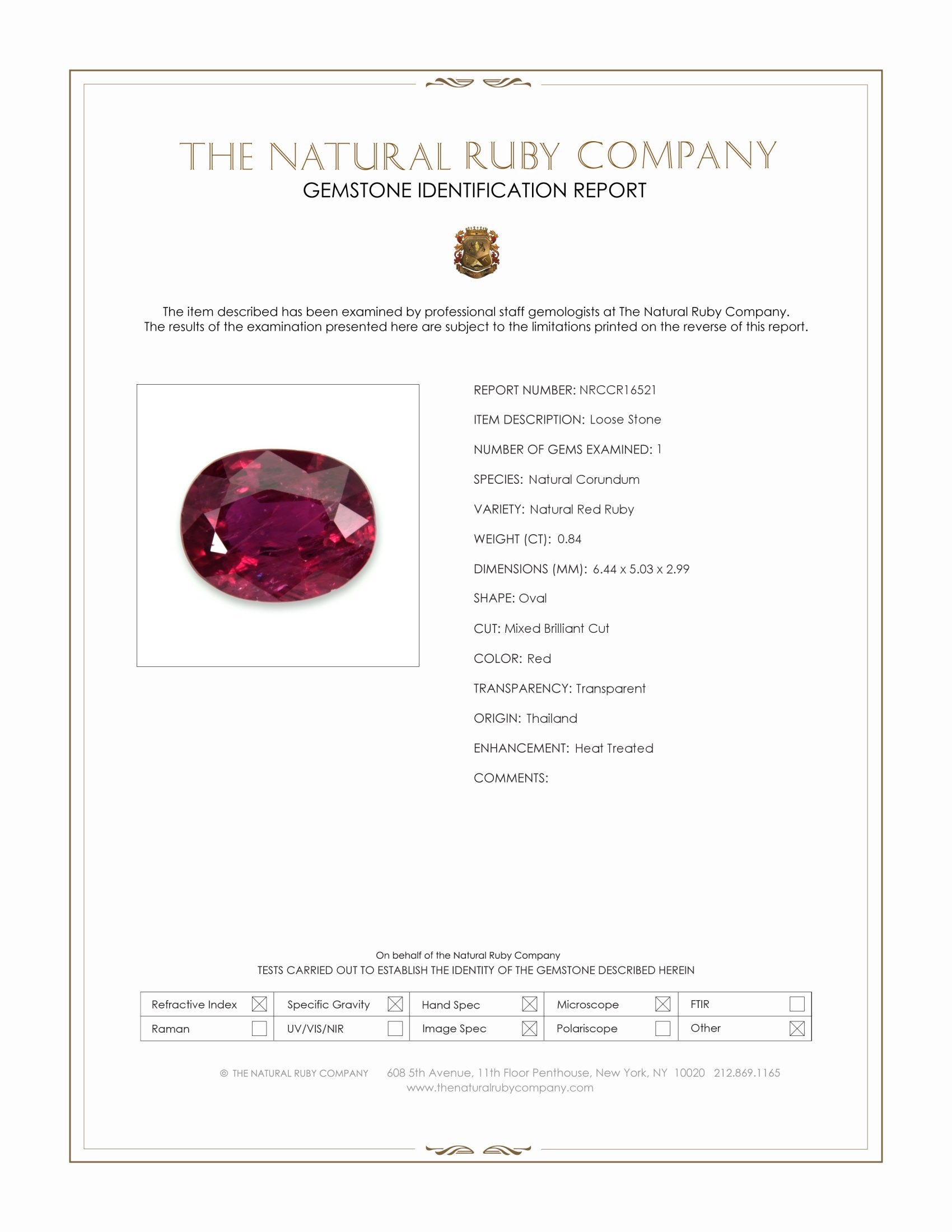 0.84 Ct. Ruby from Thailand