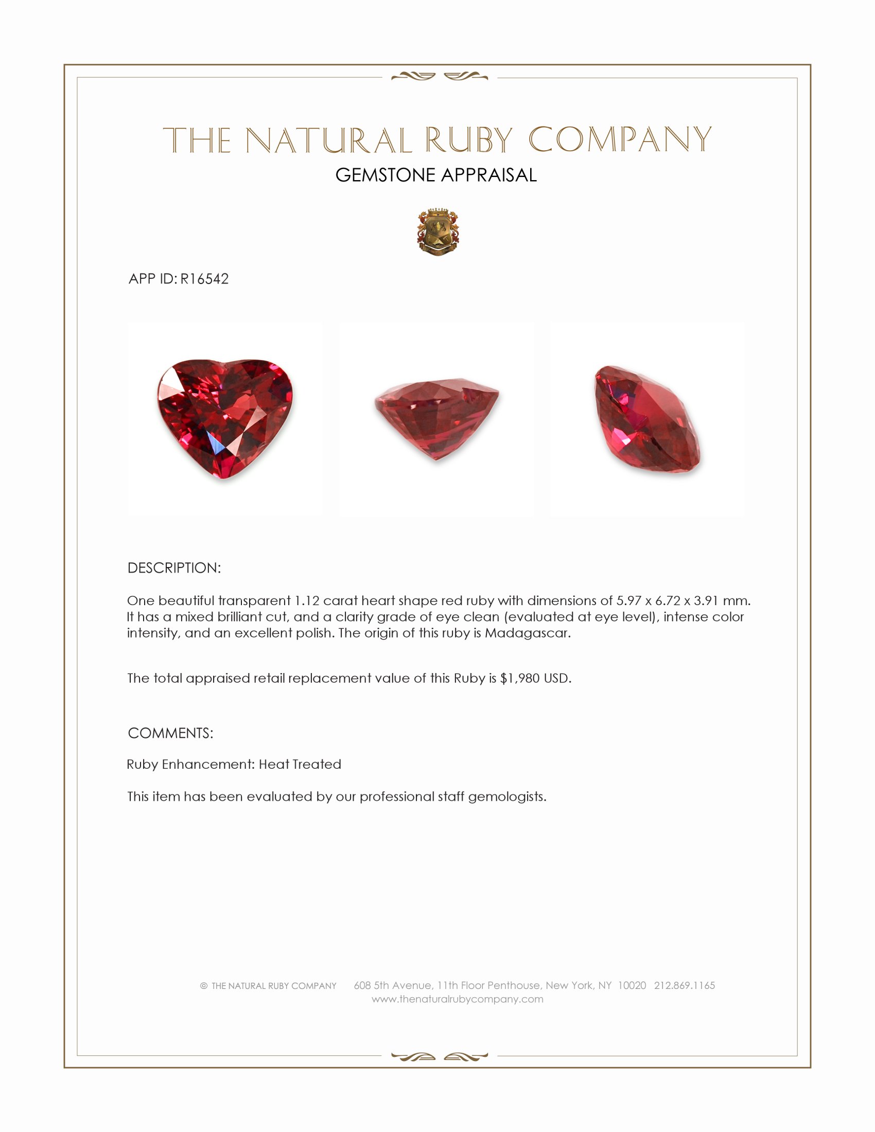 1.12 Ct. Ruby from Madagascar