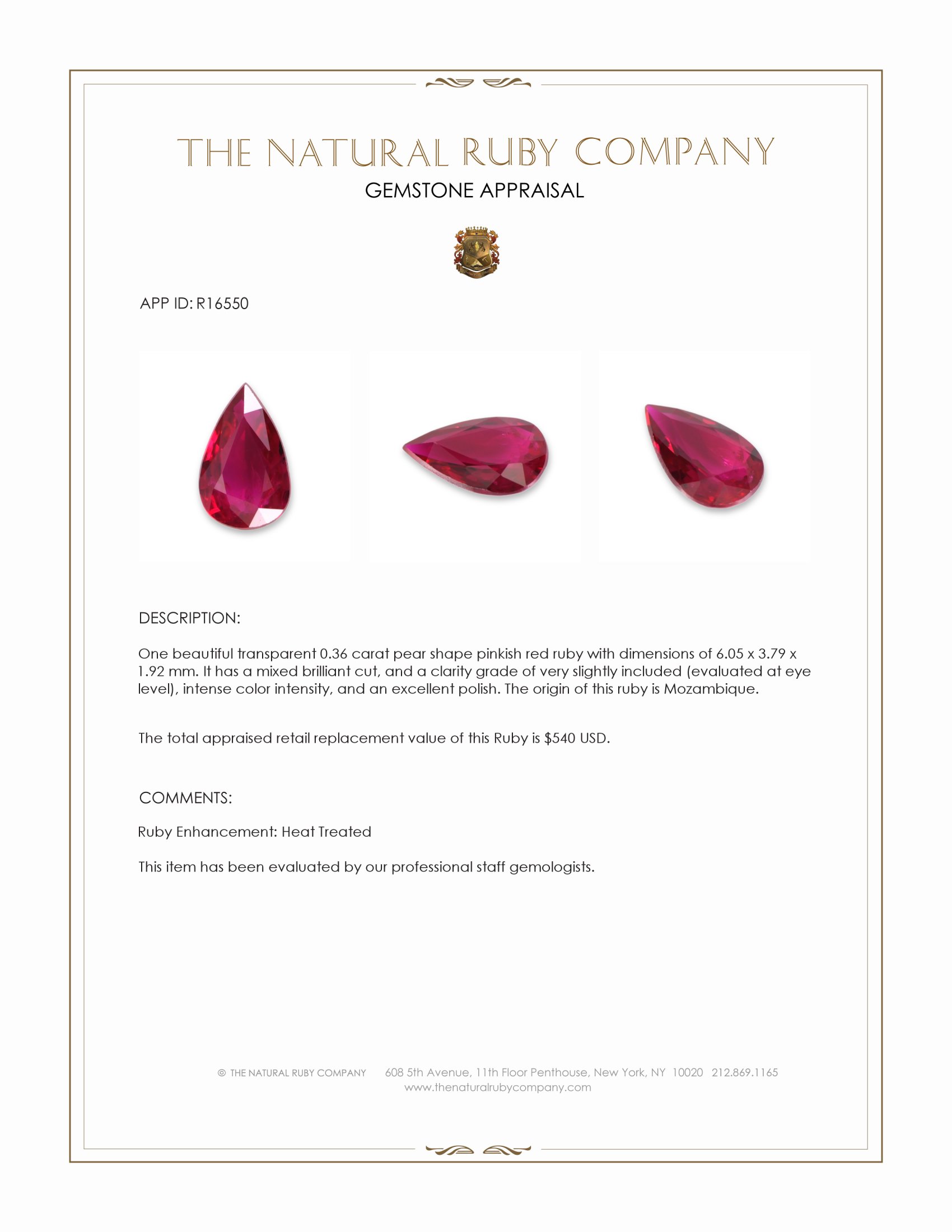 0.36 Ct. Pinkish Red Ruby from Mozambique