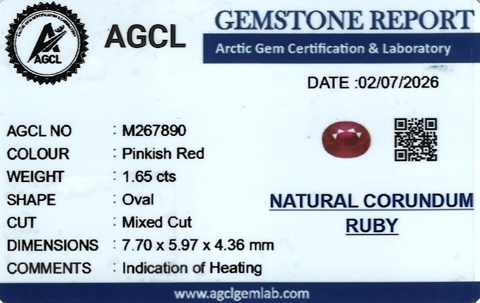 1.65 Ct. Pinkish Red Ruby from Madagascar