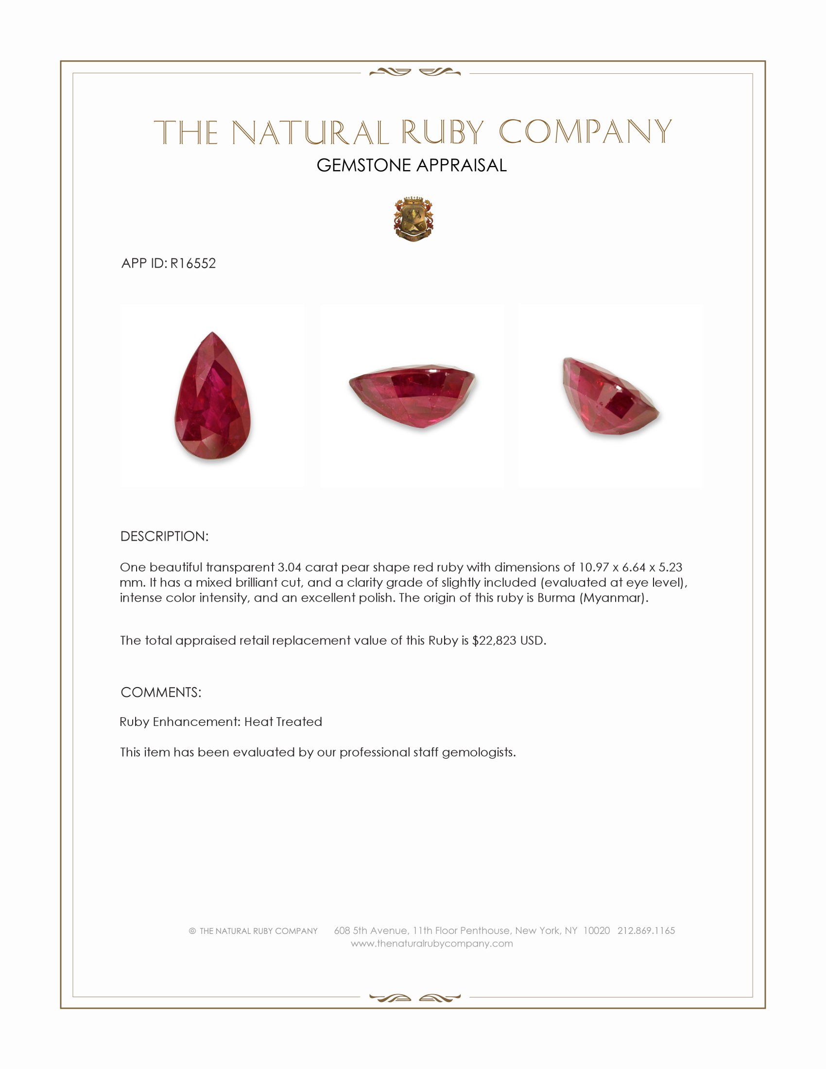 3.04 Ct. Ruby from Burma (Myanmar)