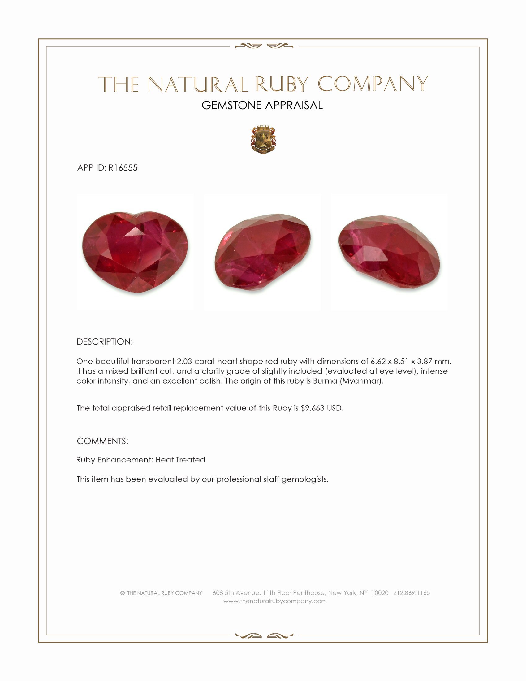 2.03 Ct. Ruby from Burma (Myanmar)