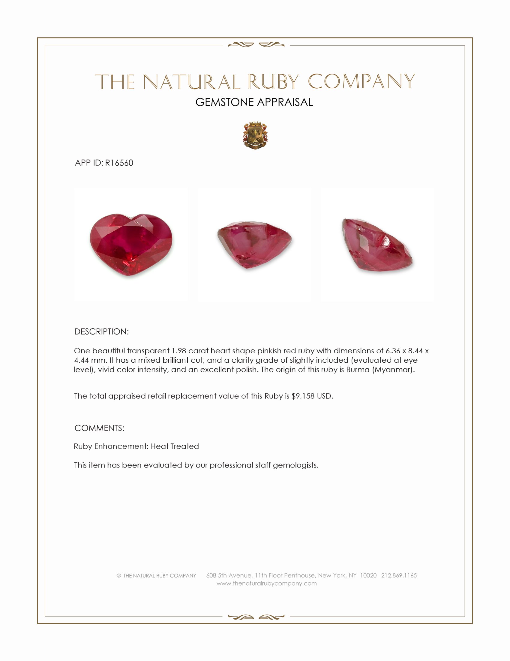 1.98 Ct. Pinkish Red Ruby from Burma (Myanmar)